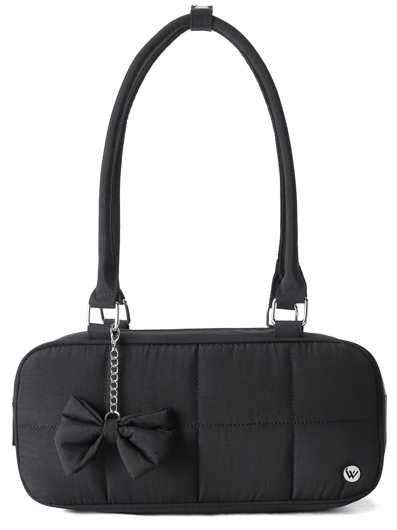 WESTBRONCO Puffer Shoulder Bag for Women Quilted Handbags, Puffy Cosmetic Makeup Bag Organizer with Cute Ornament