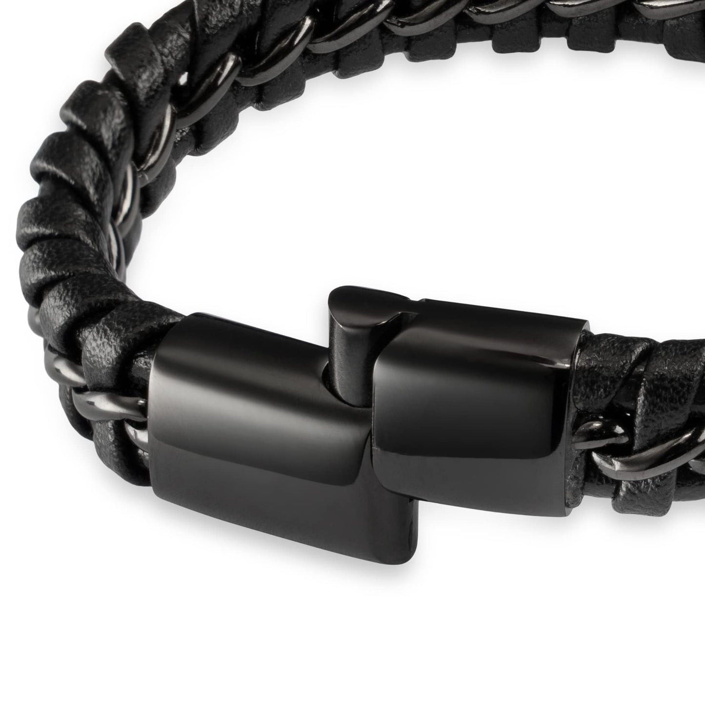 SERASAR Mens Bracelets 23cm Black Bracelet Men Gift Box Genuine Leather Cowhide Braided Magnetic Clasp Multi Layer Wrap Rope Man Mans Male Band Jewelry Magnet Accessories