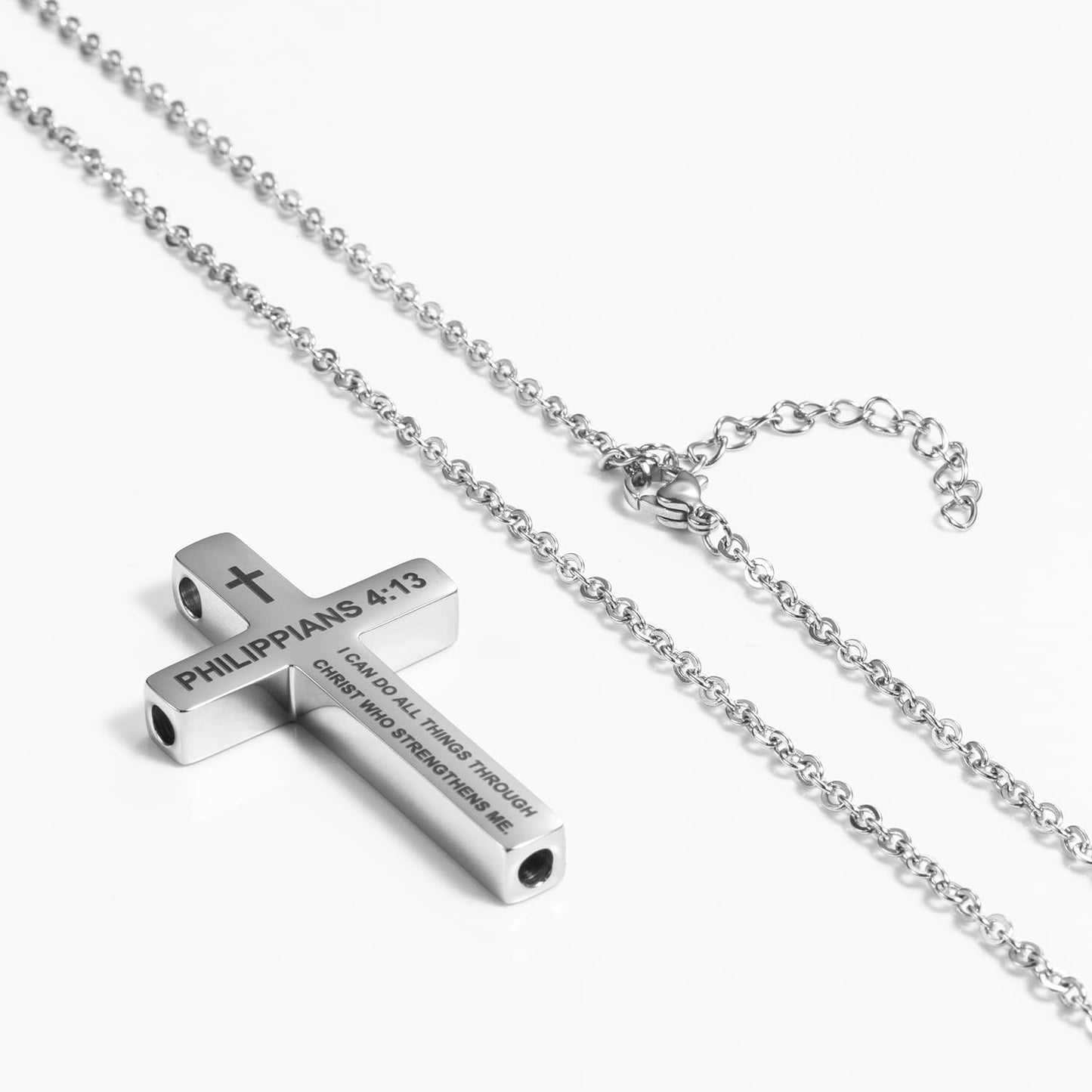 FUNPAR Cross Breathing Necklace for Anxiety, Inspirational Bible Verse Mindfulness Pendant Necklace, Stainless Steel Meditation Breathwork Tool, Anxiety Relief Items for Teens Gift(Silver 1: 9)