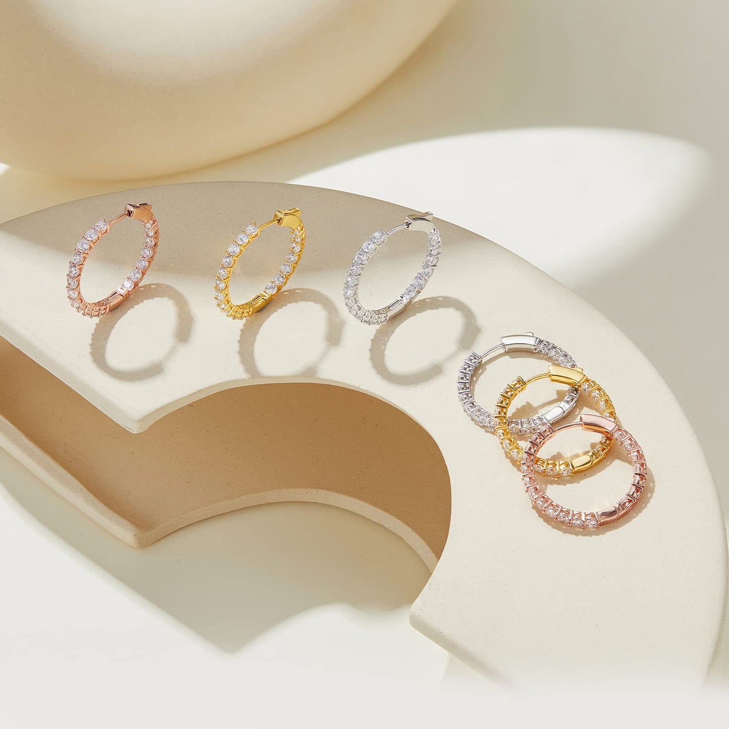 Silver Hoop Earrings for Women - White Gold Plated Cubic Zirconia Diamond Earrings - Anniversary, Valentine's Day, Mother's Day, Birthday Jewelry Gift
