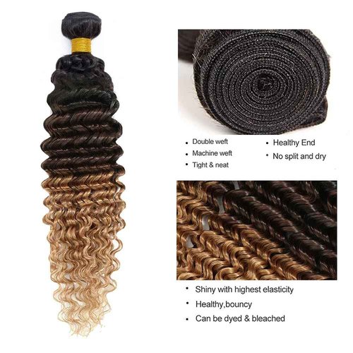 4/27 Human Hair Bundles Black and Blonde Human Hair Extensions 3 Tone Mixed 1B/4/27 Color Brazilian Virgin Hair 3 Bundles 28 30 32 Inch