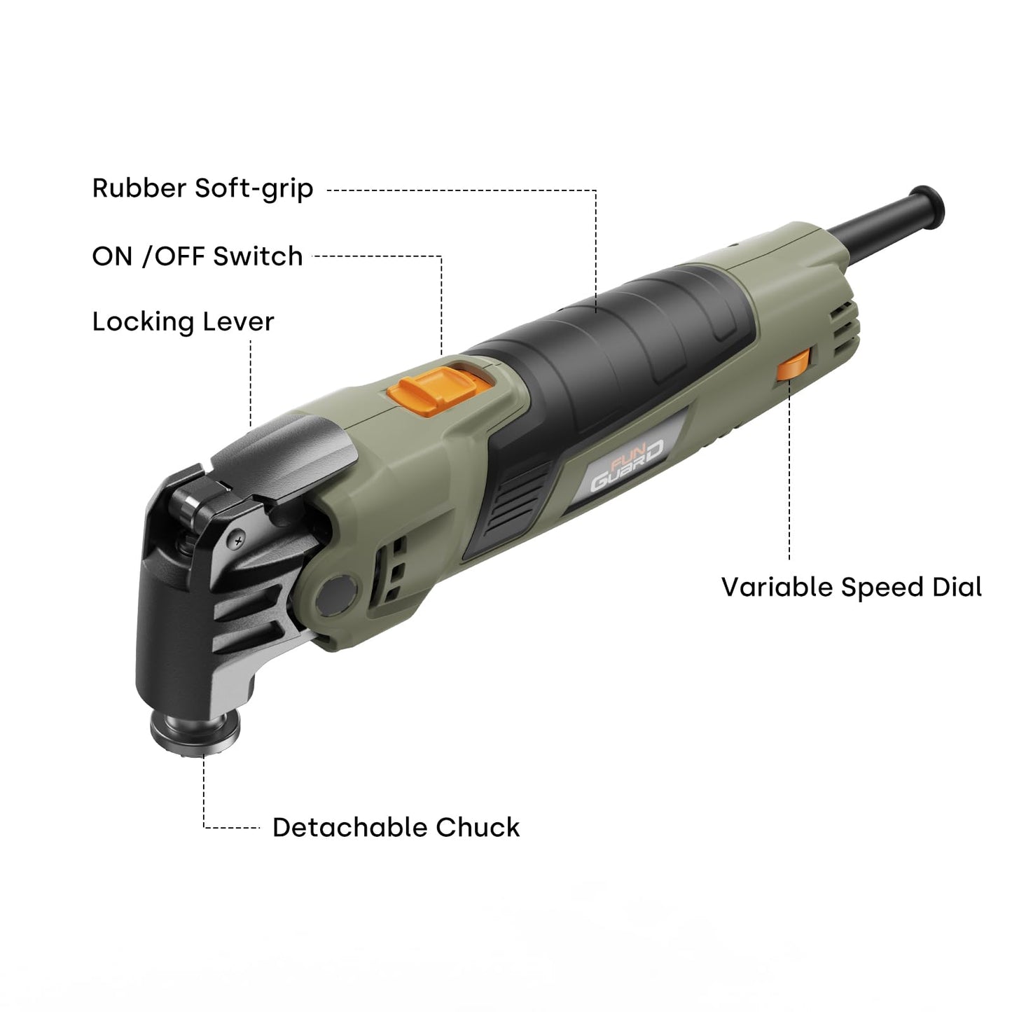 Funguard 400W Oscillating Tool Kit, 6-Speed Corded Oscillating Multi-Tool with Quick Release, 4.5° Angle, Blades, Sanding Pad, Sandpapers, Scraper and Storage Bag