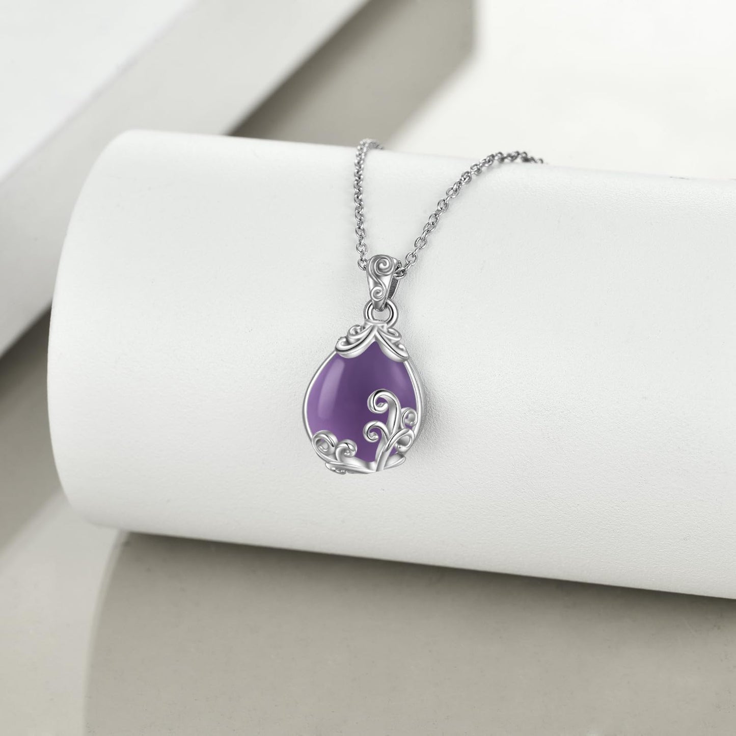 POPLYKE Sterling Silver Amethyst Filigree Teardrop Necklace Filigree Pendant Jewelry Gifts for Women