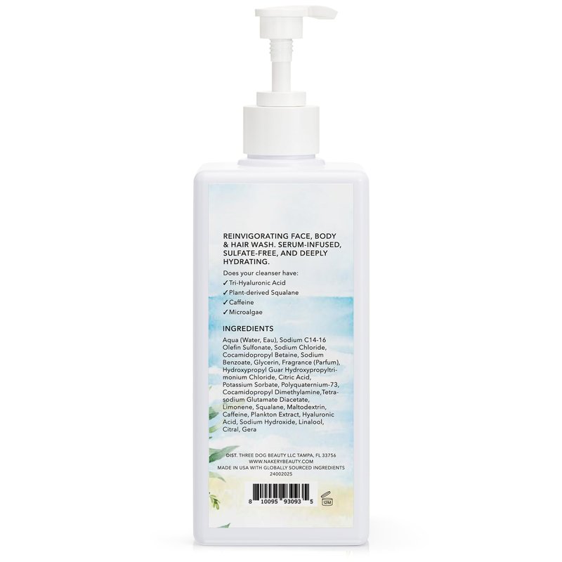 Nakery SkinRestore Hydrating Face & Body Wash with Hyaluronic Acid - Body Wash for Sensitive Skin - Foaming Face Wash & Oil Cleanser for Women 350ml - Sulfate Free & Cruelty Free - Seaside Serenity