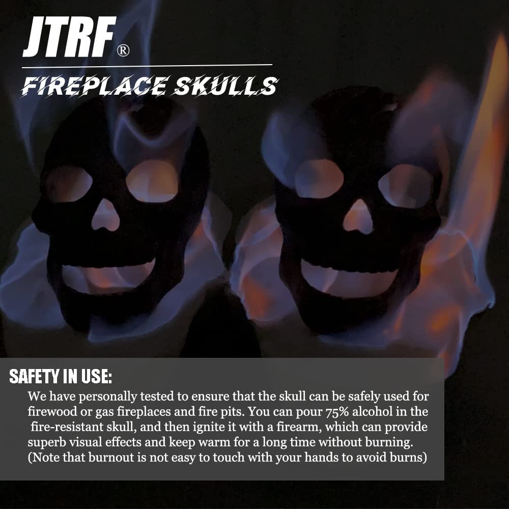JTRF Fire Pit Skull ā Metal Human Skull Fire Log for Fireplaces, Fire Pits & Campfires, Creepy Halloween Decor, Reusable Indoor & Outdoor Accessory