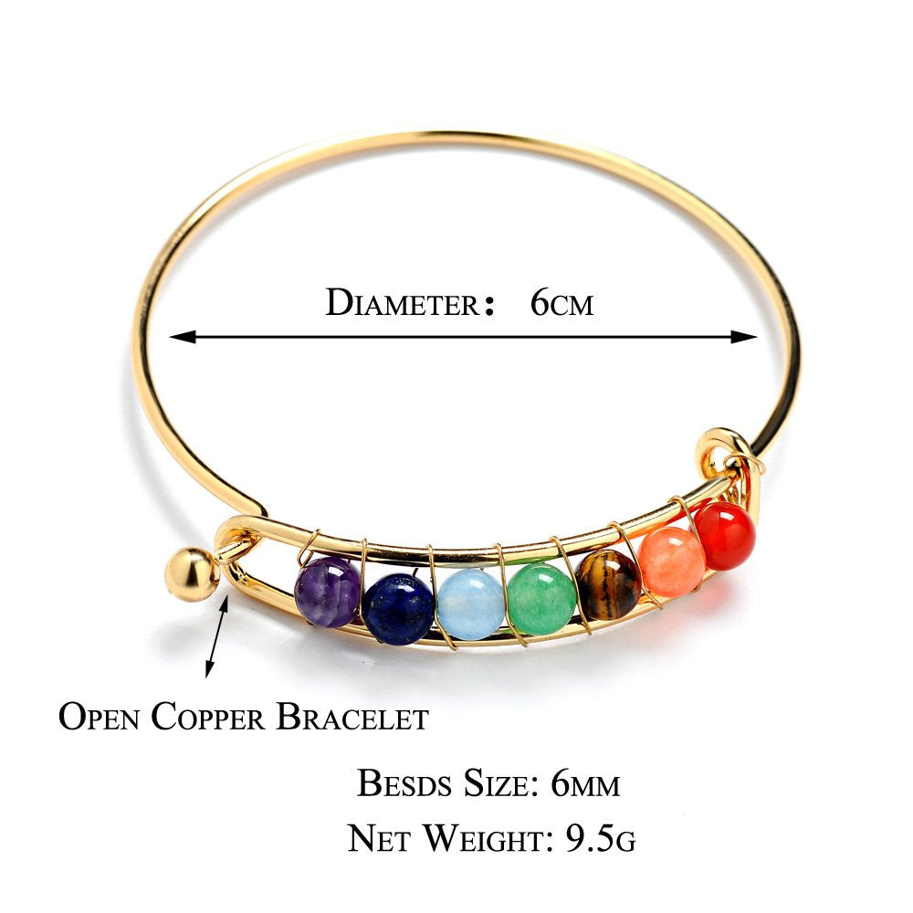 COLORFUL BLING 7 Chakra Yoga Meditation Bracelet Adjustable Healing 6mm Crystal Stone Bead Cuff Bracelets Gifts for Women-A Silver