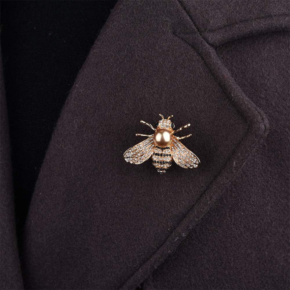 Honey Bee Brooches Crystal Insect Themed Bee Brooch Animal Fashion Shell Pearl Brooch Pin 14K Gold Plated (gold pearl)