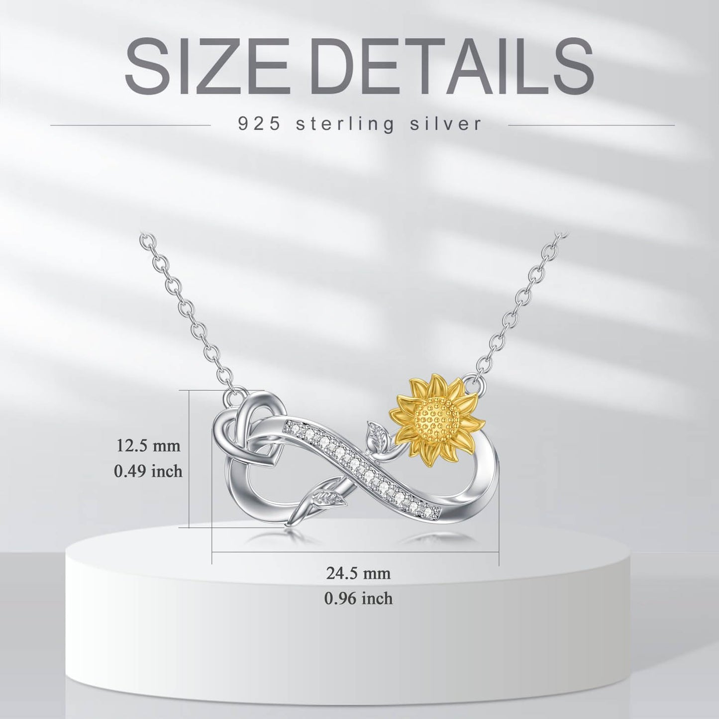ZBA Natural Diamond Sunflower Necklace Sterling Silver Infinity Jewelry for Women Valentines Mothers Day Gifts for Mom Mother Her Wife Girlfriend Anniversary