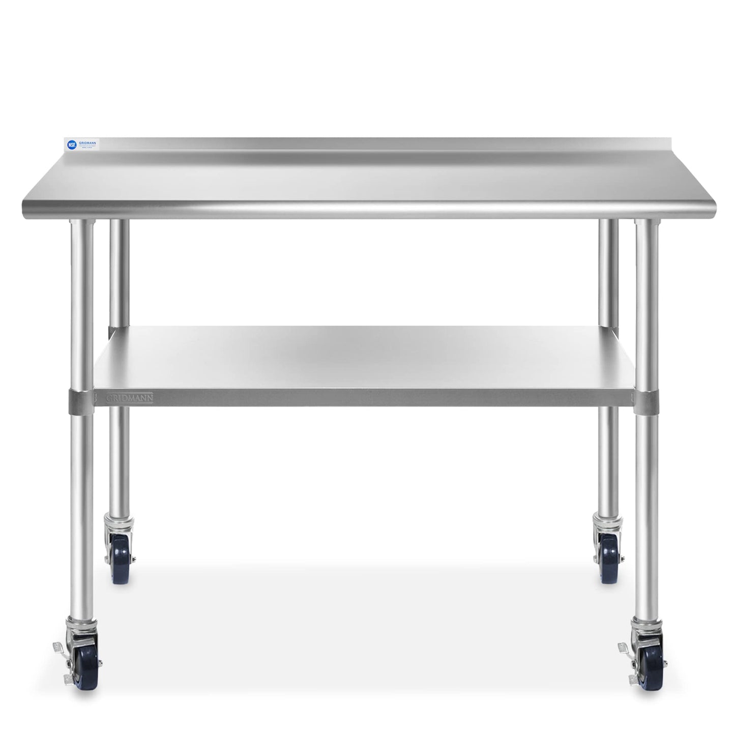 GRIDMANN Stainless Steel Table 72 in. x 30 in., NSF Commercial Kitchen Prep & Work Table w/Backsplash and Wheels