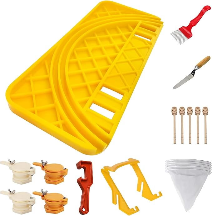 Honey Bucket Honey Extraction Tool Set,8 Tools and A Total of 19 Itemsï¼5 Gallon Honey Uncapping Tank Holderï¼Honey Bucket Frame Holderï¼Uncapping Fork Knife, Honey Gate, Honey Filter Bag