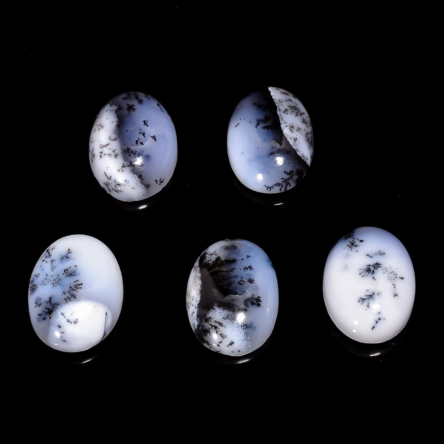 5 PCS, 10x8 mm, AURA GEMS Natural Dendrite Opal, Cabochon, Oval Shape, Jewelry Making Stone Supply, Chakra Energy Healing Gemstone, Real Crystal, Birthstone, Wholesale deal