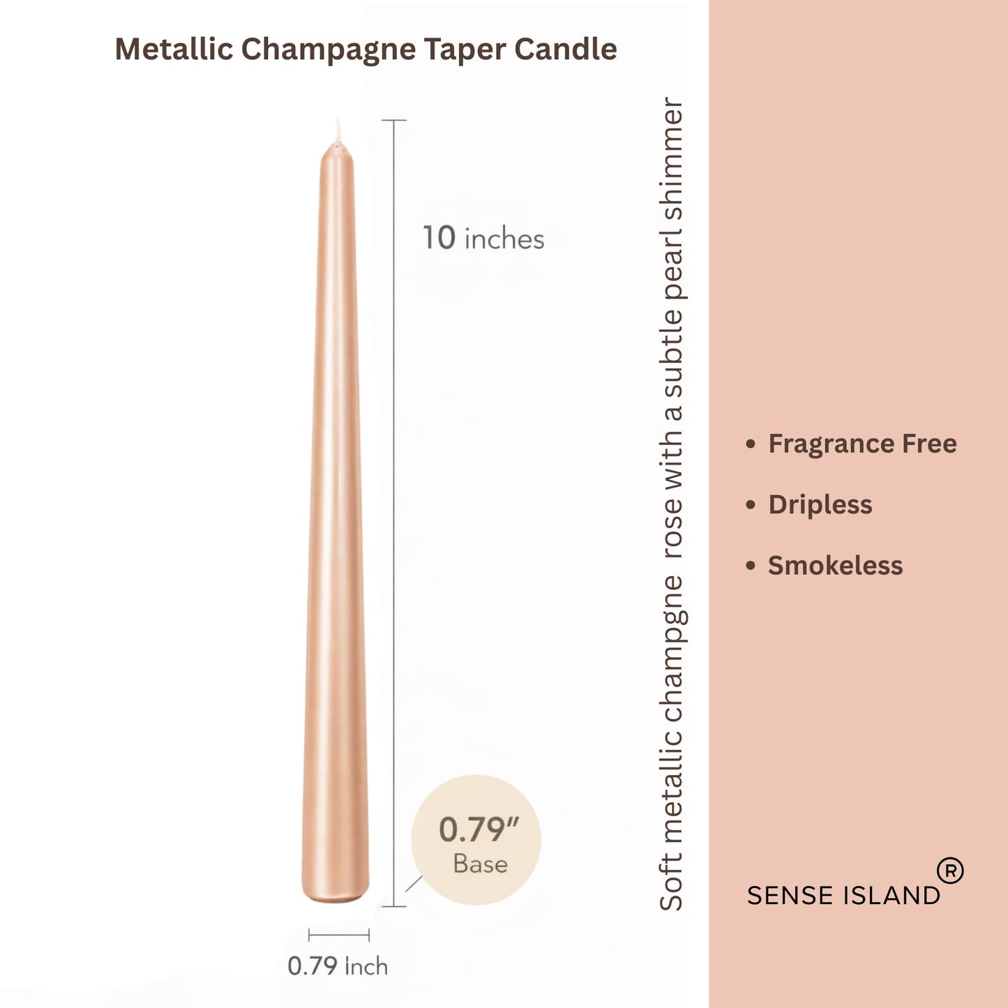 Champagne Taper Candles 10'' with Pearl Shimmer β Set of 4 | Dripless & Smokeless | Fragrance Free | Gold Gift Box | Elegant Table Candles for Home Decorations, Wedding Receptions Events