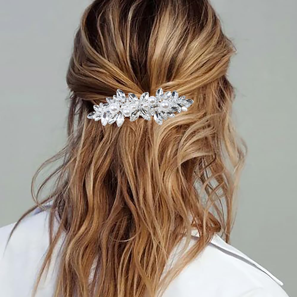 3 Pieces Rhinestone Bridal Hair Clips Leaf Wedding Hair Pins Crystal Bobby Pins Silver Hairpin Jewelry Barrette for Brides Bridesmaids Flower Girls