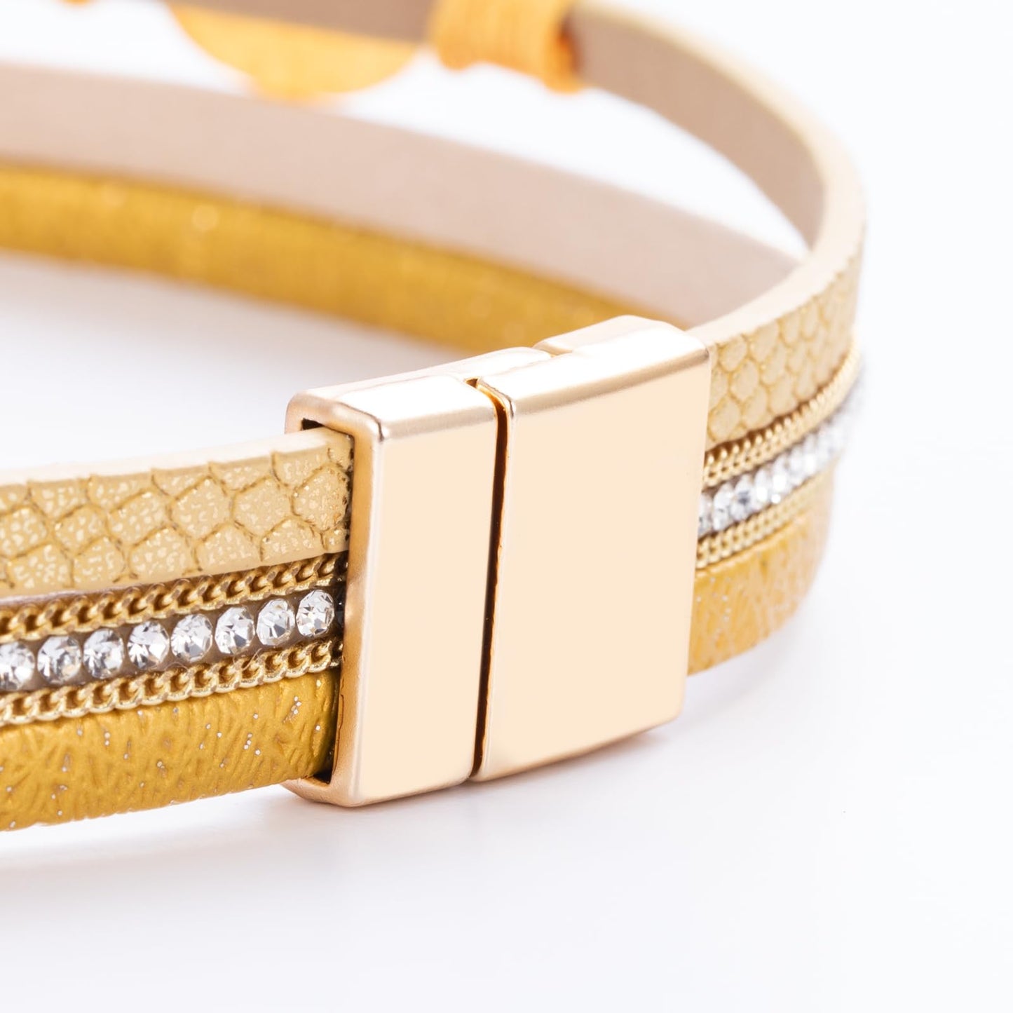 FANCY SHINY Boho Leather Wrap Bracelet Stackable Chunky Crystal Cuff Bracelets with Magnetic Clasp Cowboy Cowgirl Western Summer Beach Outfits Jewelry Gifts for Women (14.7", Orange)