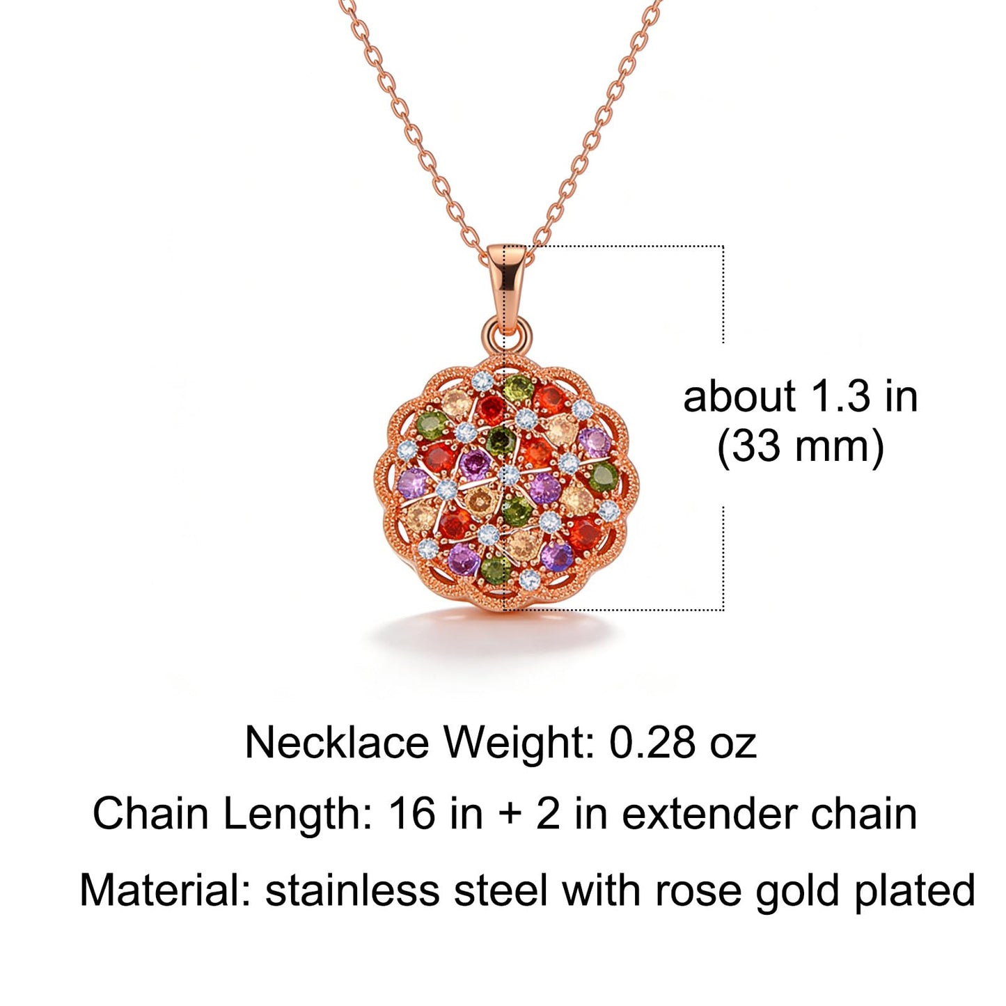 Kim Carrey Italian Elegant Rose Gold Necklace for Ladies | 18K Rose Gold Plated Necklace Pendant for Women | Gemstone necklace, Gift for Daughter, Wife, Mom, Her Jewelry (A bouquet of flowers)
