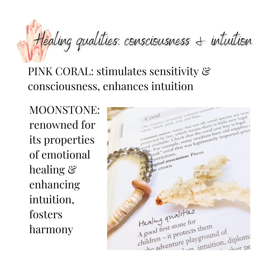 Handmade Jewelry: Crystal Bracelets for Women with Natural Gemstones - Boho Gifts by IMEL Studio (Delicate Coral Moon for consciousness and intuition)