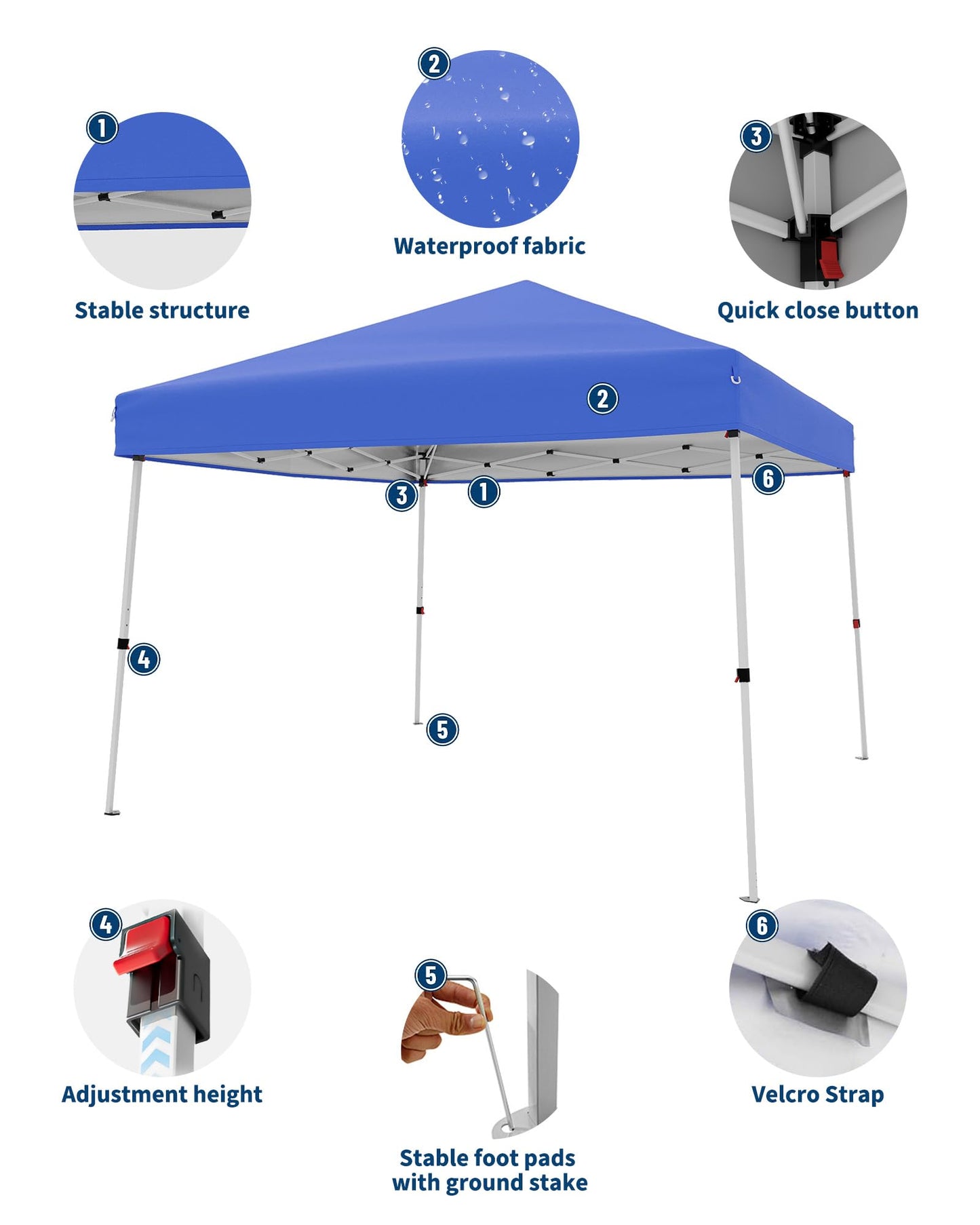 Canopy Tent, GarveeLife 10X10 FT Pop Up Canopy Outdoor Instant Tent Slant Legs with Carrying Bag, Portable Gazebo Shelter for Patio Deck Garden Beach - 8X8 FT Canopy Cover (Blue)