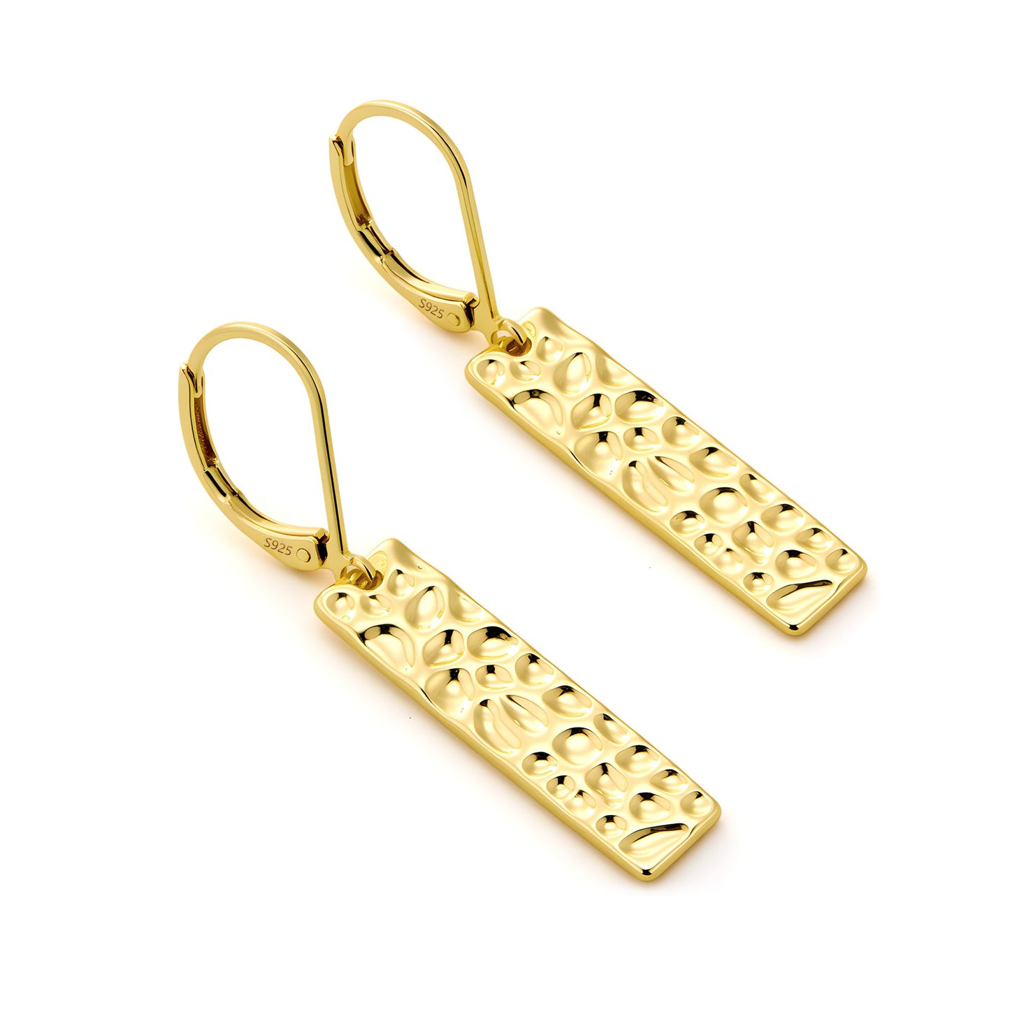 ALEXCRAFT Gold Dangle Drop Earrings for Women, 14K Goldplated French Hook Leverback Earrings, Lightweight Trendy Earing Gold Long Chunky Hammered Square Bar Drop Earing for Women Statement Jewelry