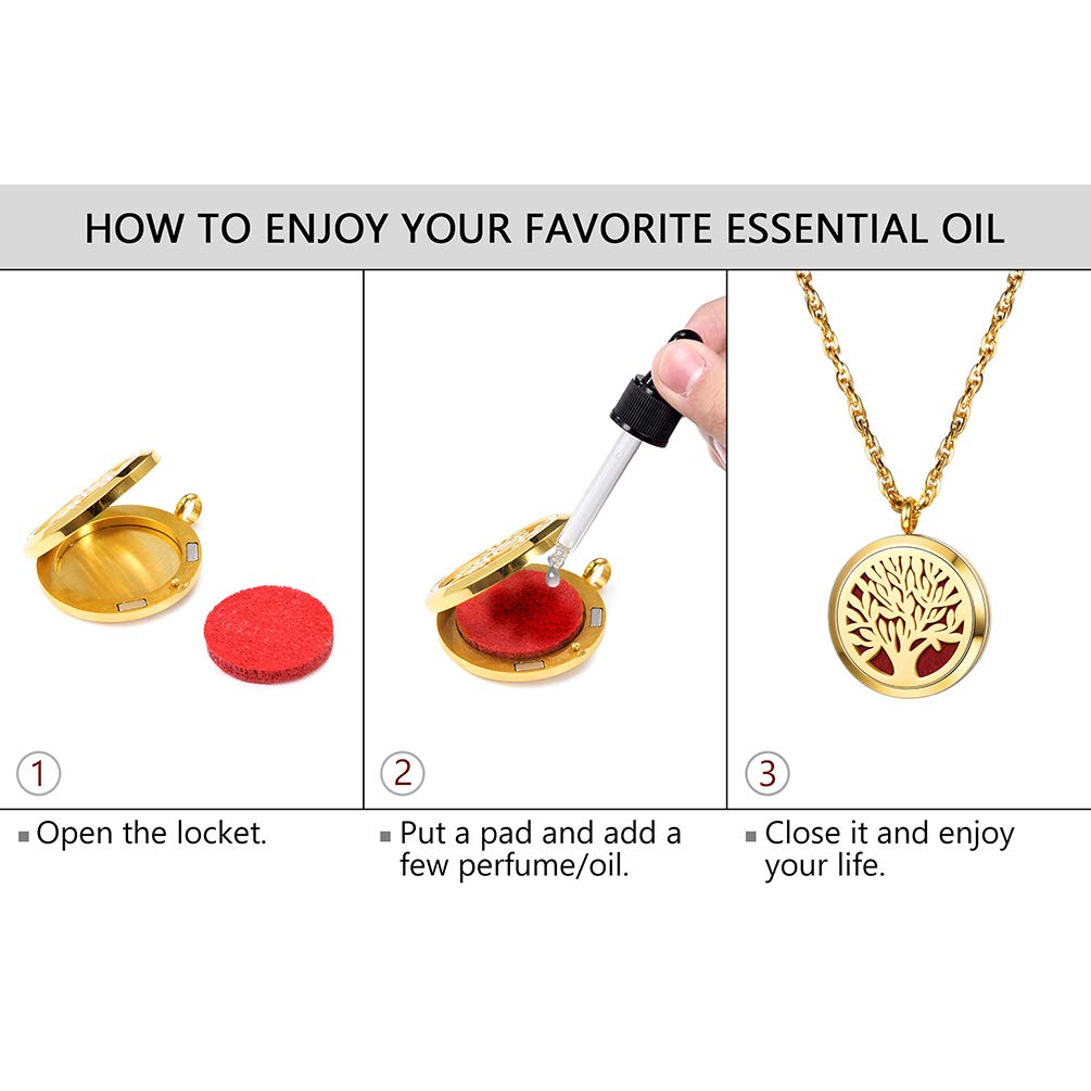 PROSTEEL Tree of Life Locket Essential Oil Diffuser Perfume Necklace Aromatherapy Necklace,Women Jewelry,18K Real Gold Plated,Valentine Christmas Gift