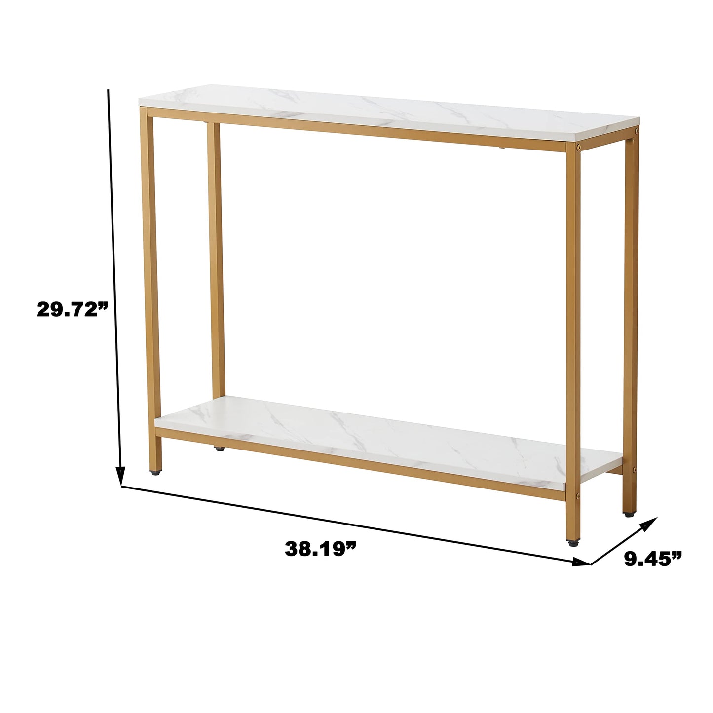 loglus Console Table for Entryway, Faux Marble MDF Sofa Table with Golden Frame (Double Layer, White Marble)