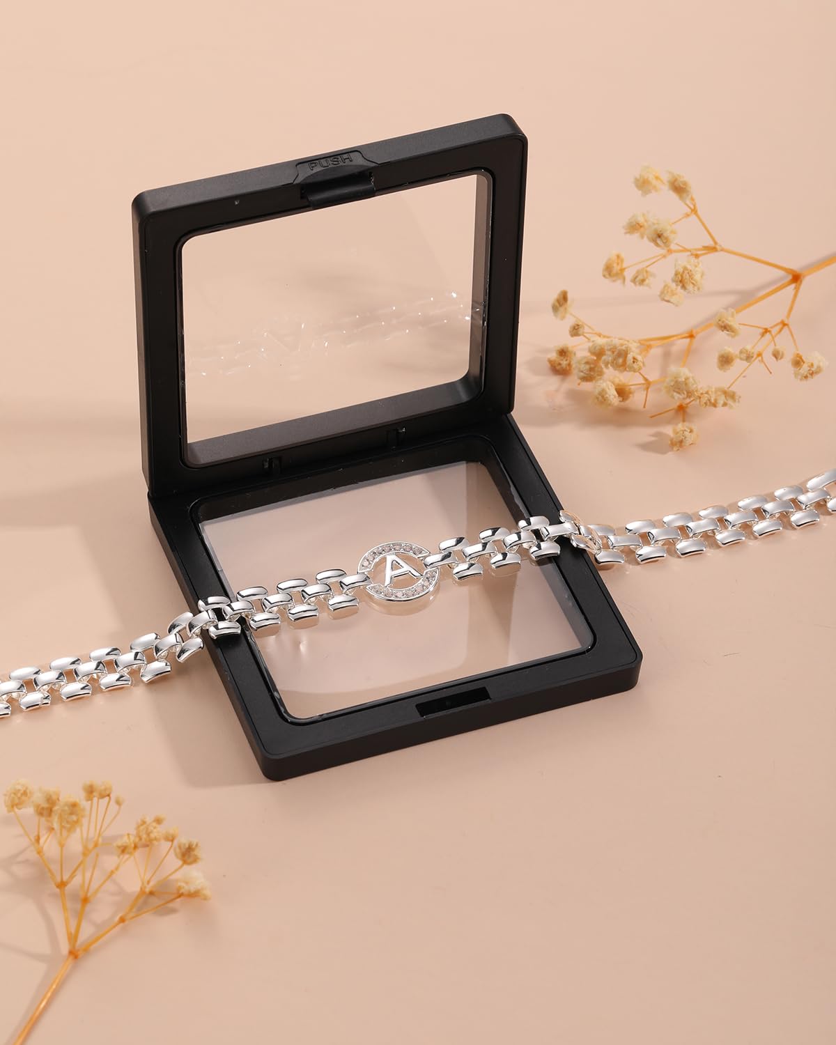 WEDDINEN Initial Bracelet,Silver Letter Bracelets for Women, Thick Bangle Wrist Gold Alphabet Bracelets for Women, Christmas Gifts for Women Jewelry Initial F Charm Chain