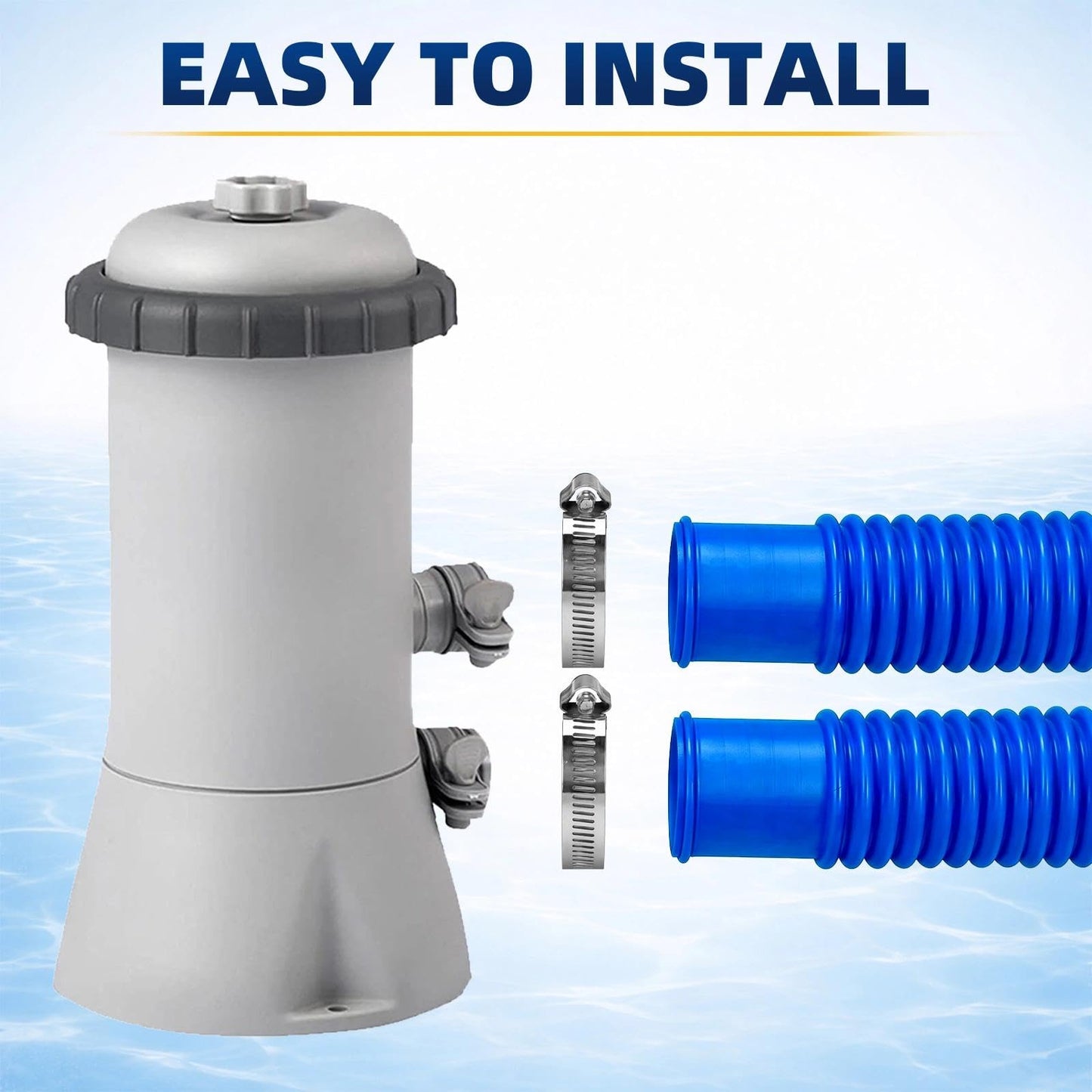 Btanadi 1.5" x 59" Above Ground Pool Hoses Heavy Duty, Replacement Hose Leak-Proof for Filter Pumps & Salt Systems, Pool Hoses for Above Ground Pools with 8 Metal Clamps(Blue, 4Pcs)