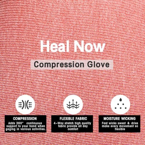 2 Pairs Arthritis Compression Gloves for Women Men, Fingerless Breathable & Moisture Wicking Compression Gloves for Relieving Carpal Tunnel Aches, Rheumatoid Pains, Joint Swell Pink M