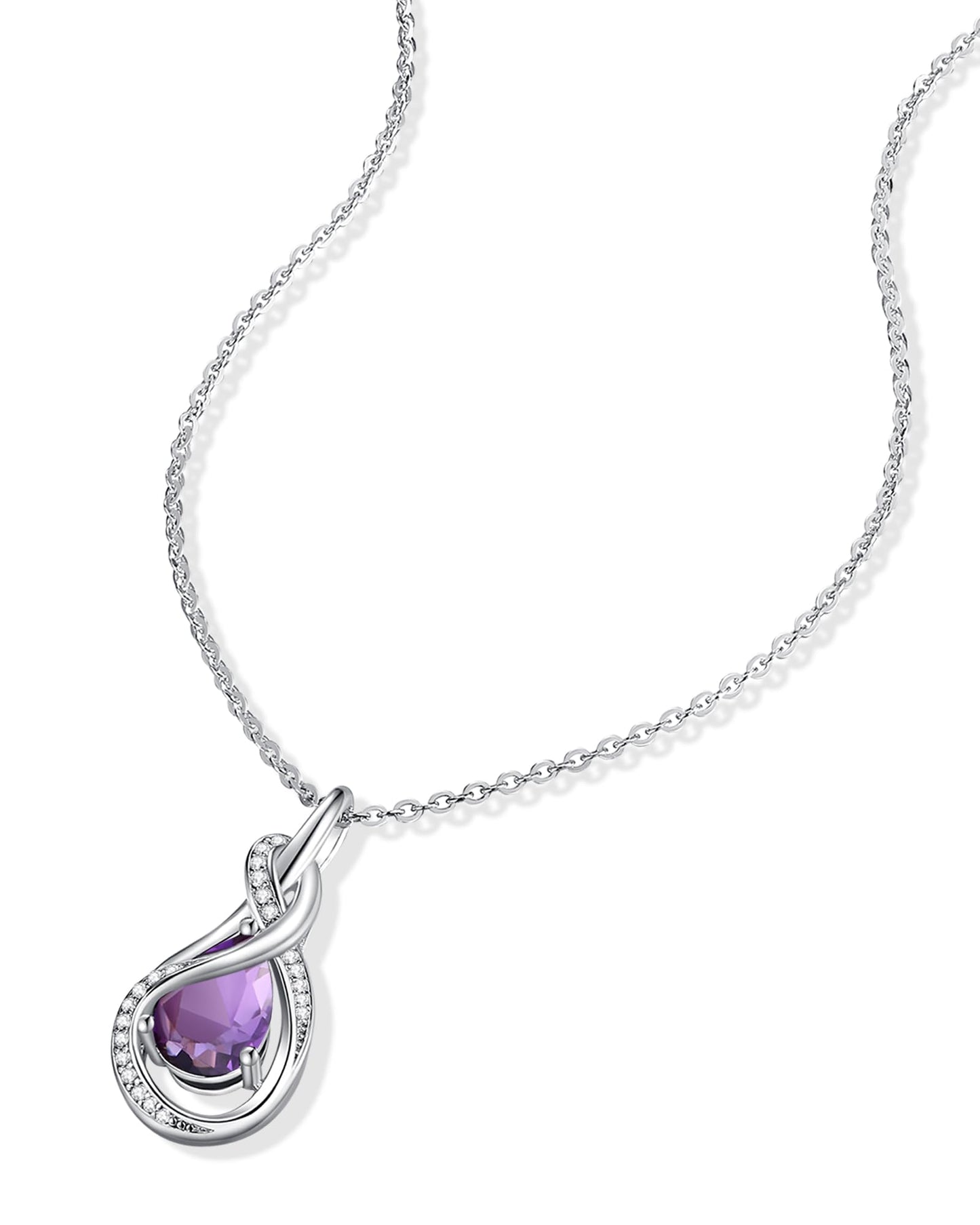 FANCIME Amethyst Necklace Feburary Birthstone Sterling Silver Infinity Knot Pendant Necklace Purple Gemstone Fine Jewelry Birthday Mothers Day Gifts for Women Mom