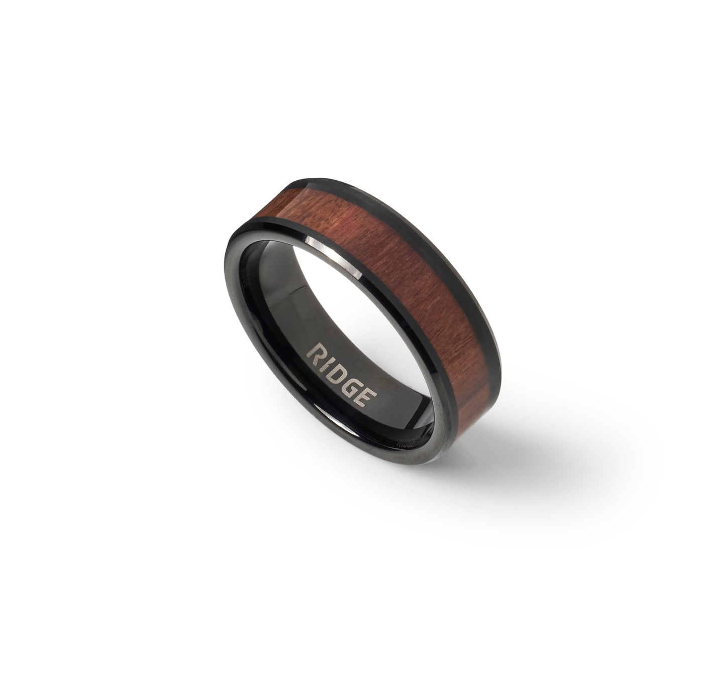 Ridge 8mm Beveled Ring Set - Mopane Wood - 14
