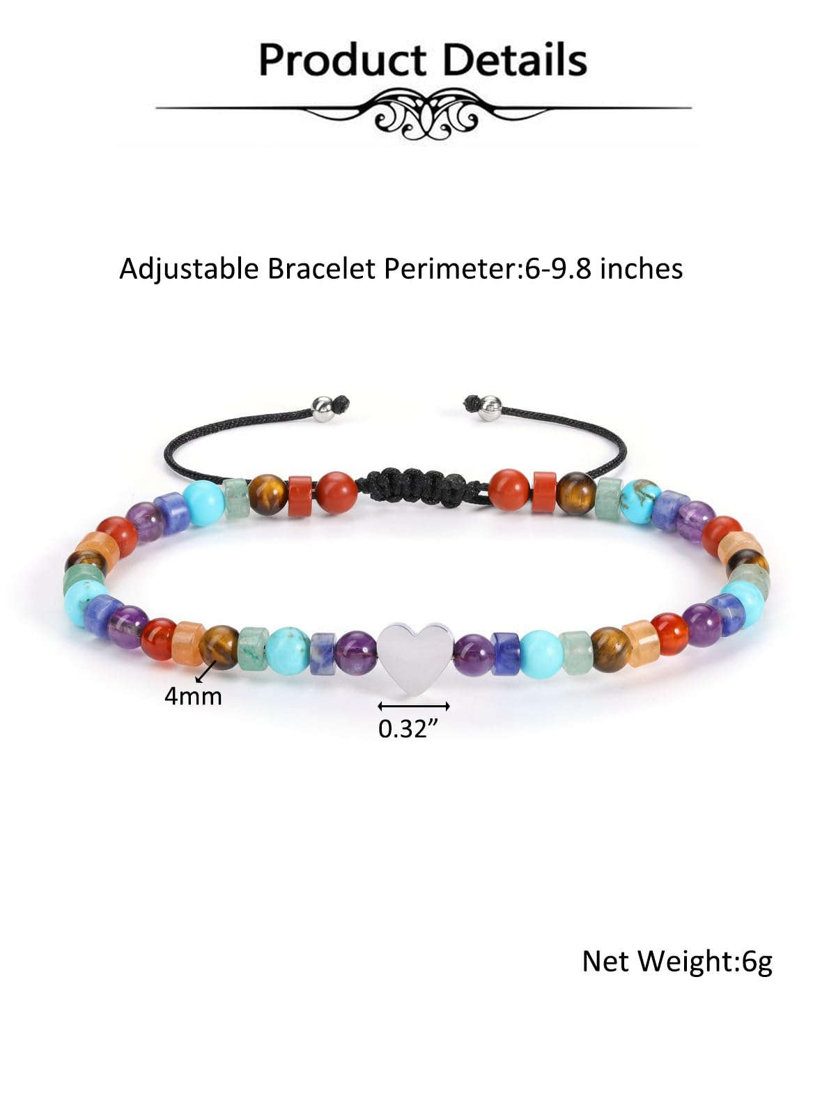 Top Plaza Chakra Bracelets for Women Heart Charm 4mm Natural Healing Gemstone Yoga Meditation Bracelet Handmade Beaded Spiritual Bracelet Adjustable Jewelry Mothers Day Gifts