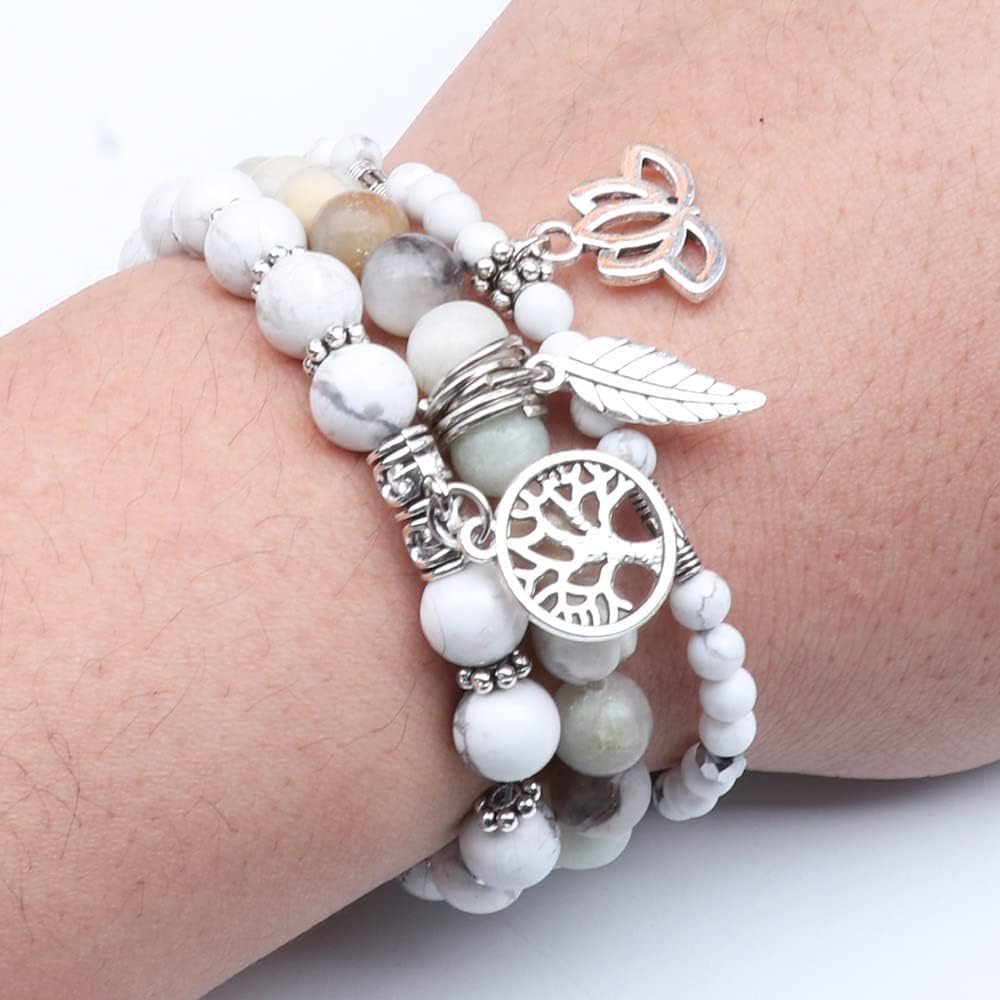 UEUC Tree of Life Yoga Healing Stone Bracelets,Multilayer Lotus Chakra Stone Reiki Bracelet Sets,Anxiety Crystal Natural Stone,for Women Stress Relief(#172)