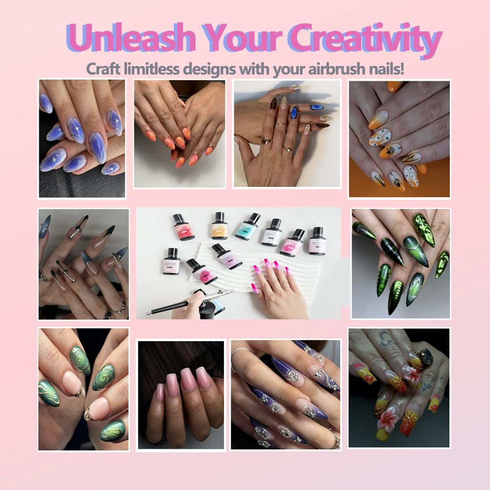 QUEVINA 16 Colors Airbrush Gel Nail Polish Set – Safe, Odorless Formula for Stunning Baby Boomer Nail Art – No Dilution Needed, Long-Lasting & Vibrant Shades 16X15ml