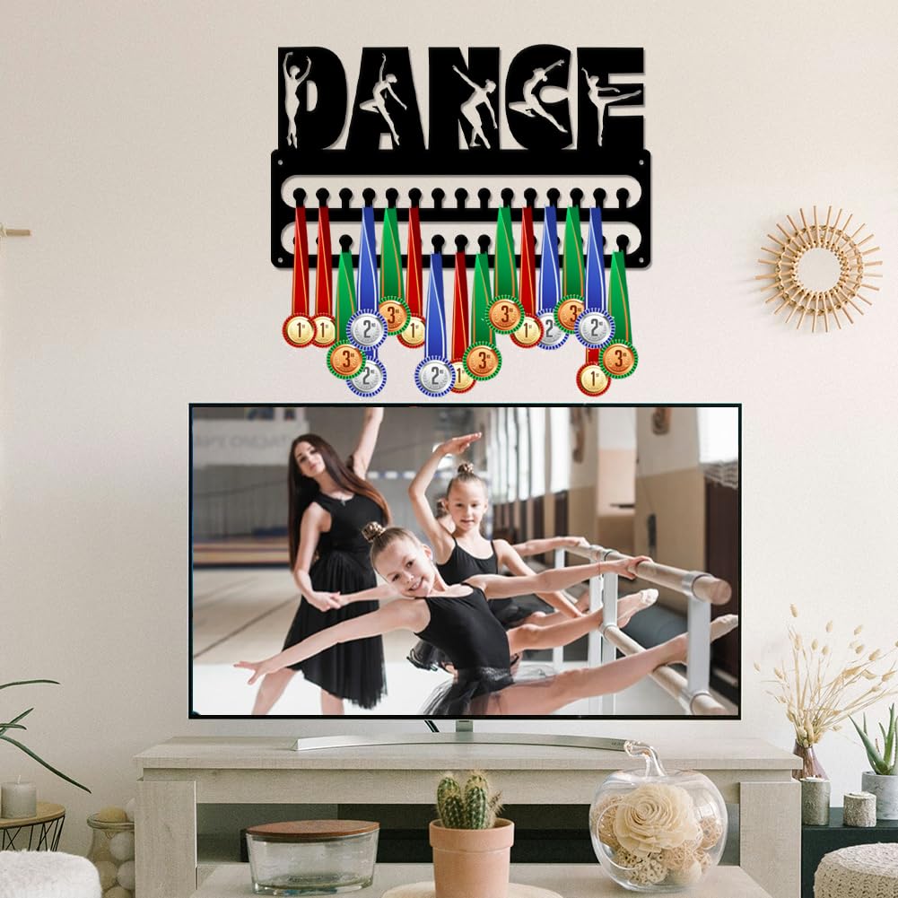 SUPERDANT Dance Medal Hanger Display Sports Medal Holder Wall Mount Medals Hanging 30 Hooks Matte Black Metal Belts Display Rack Iron Race Ribbon Award Organizer Gifts for Dancer Women Kids