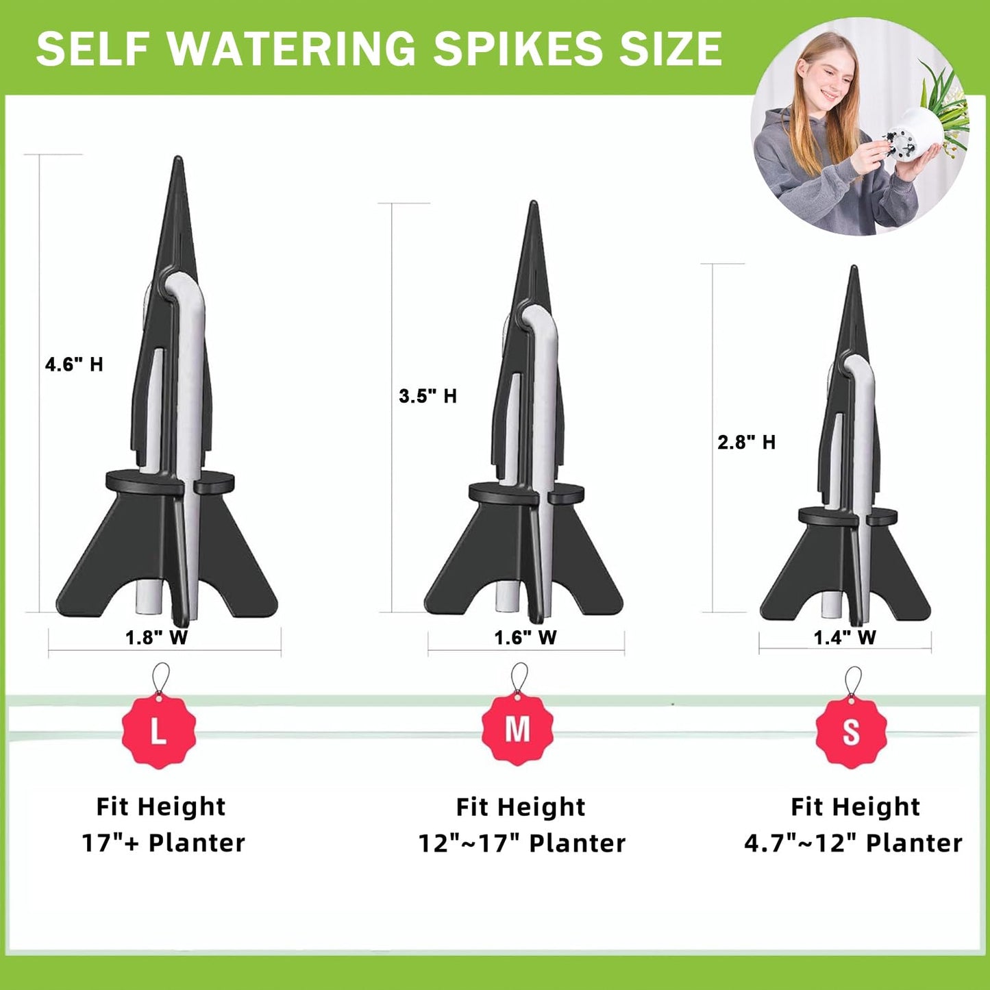 GreenShip 4 Pack Self Watering Planter Insert Watering Spikes, Watering Stakes with Wicking Rope, Plant Spikes for Indoor Outdoor Plants, Vacation Plant Watering Device for Planter Height 4.7" to 12"