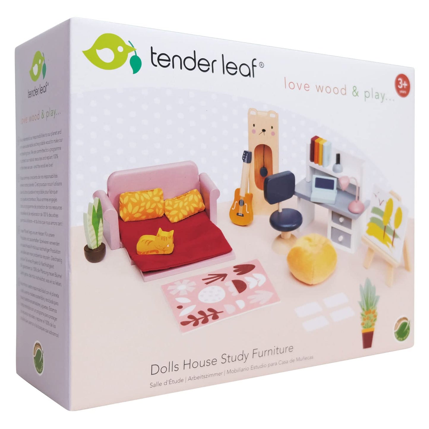 Tender Leaf Toys - Dolls House Study Furniture 1:12 Scale 23 Pcs Furnished Room Dollhouse Accessories Miniature Pretend Play Age 3+
