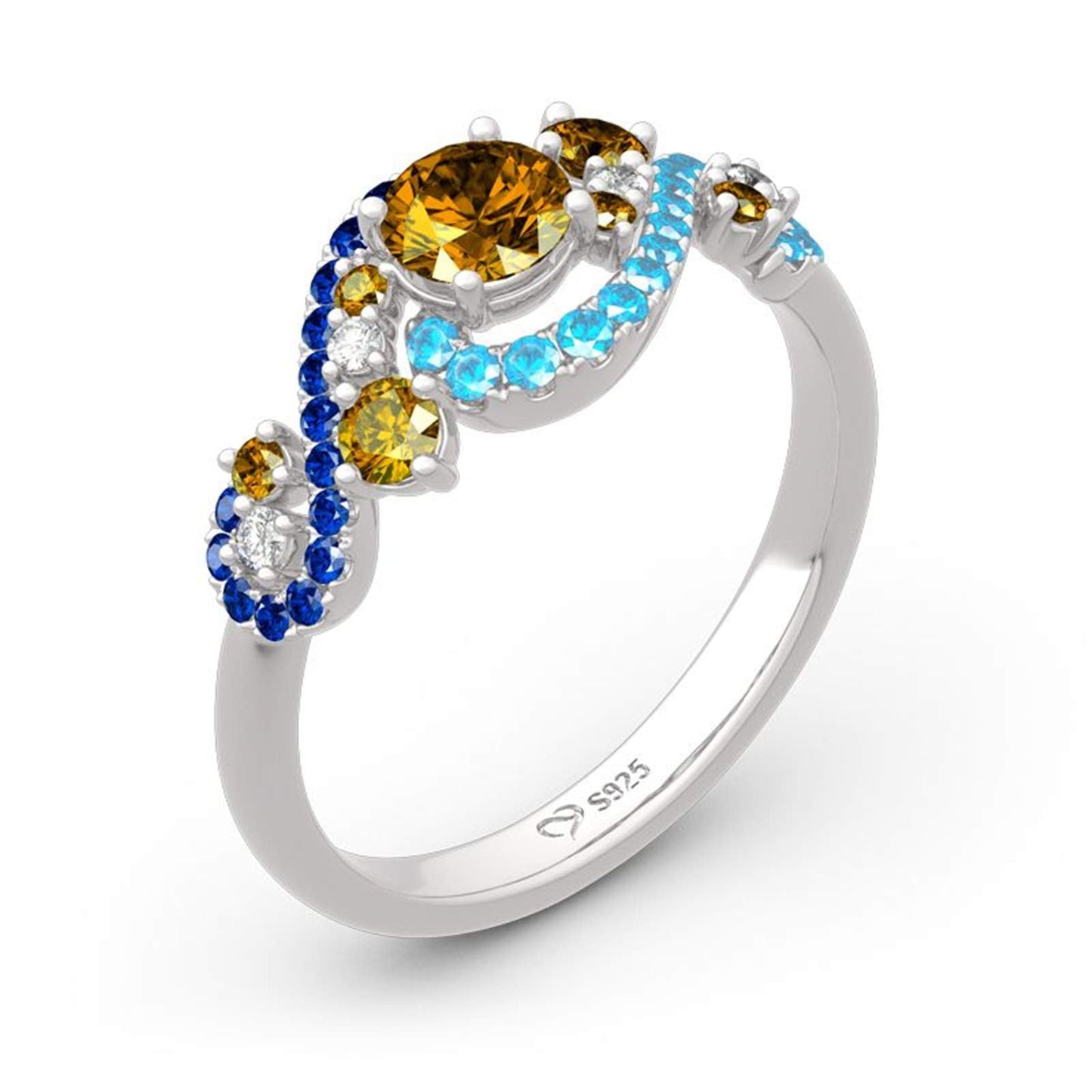 Jeulia "The Starry Night Round Cut Sterling Silver Ring Fashion Anniversary Promise Engagement Wedding Ring Set for Her With Gift Jewelry Box (7.5)