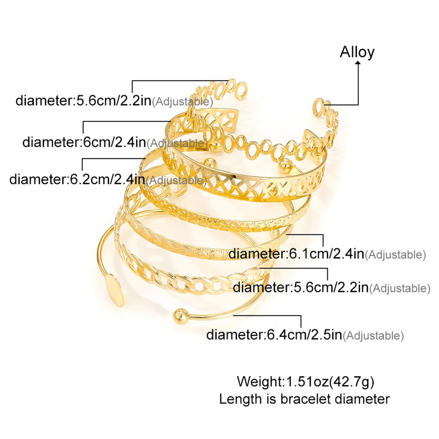 IFKM Gold Bangle Bracelets For Women 14k Gold Plated Multi Layer Stackable Cuff Bracelet Set, Trendy Elegance Charms Non Tarnish Minimalist Textured Boho Jewelry for Women (6pcs Hollow love five-pointed star)