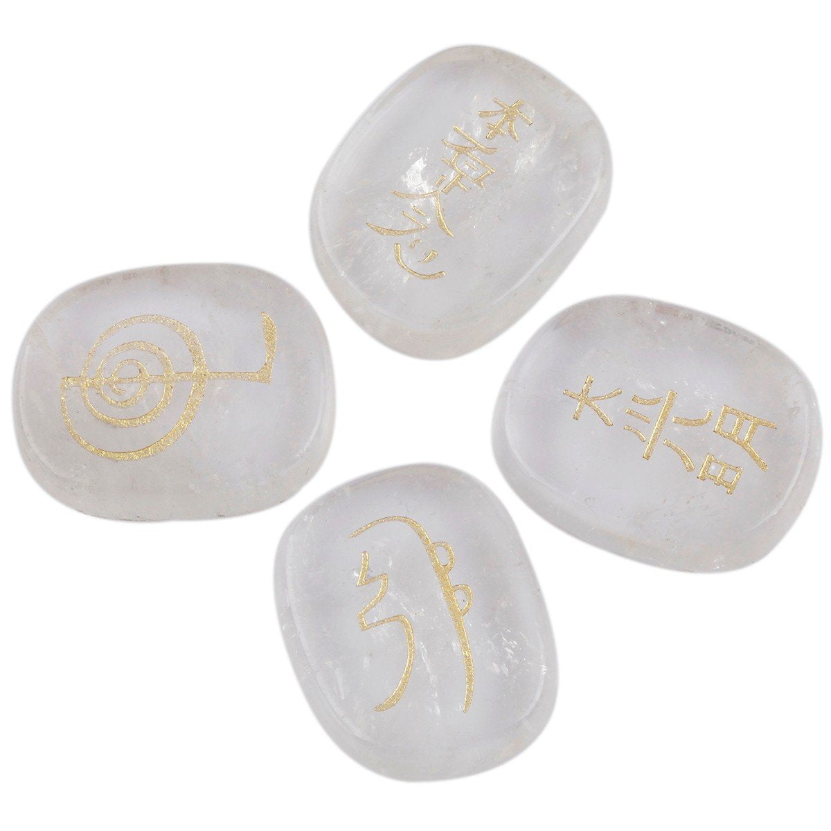 rockcloud Healing Crystal Rock Quartz 4pcs Engraved Chakra Stones Palm Stone Reiki Balancing