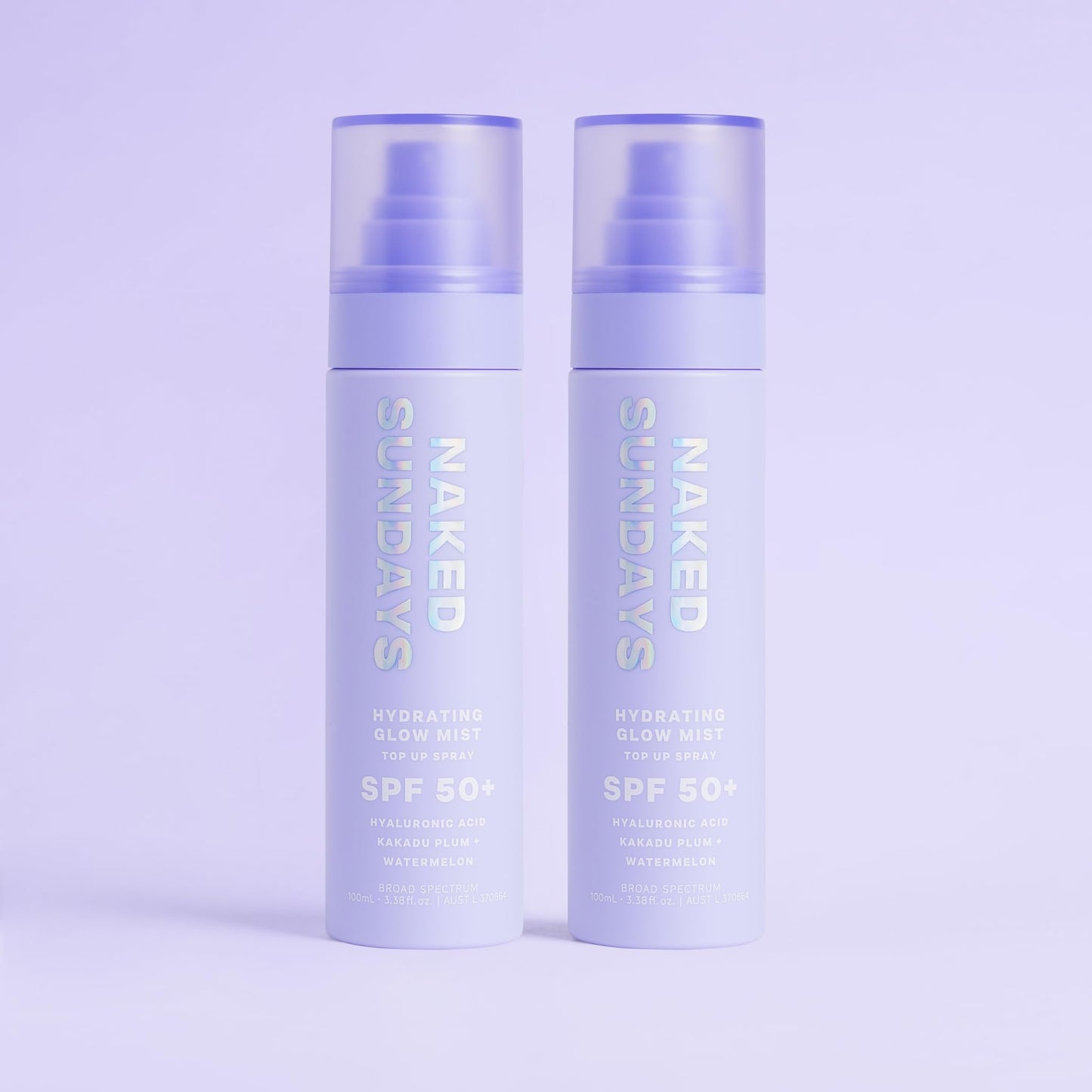 Naked Sundays SPF 50 Hydrating Glow Face Mist - Daily Sunscreen Spray & Makeup Setting Spray with Hyaluronic Acid, Lightweight, Non-Greasy & Hydrating, 2-Pack 75ml