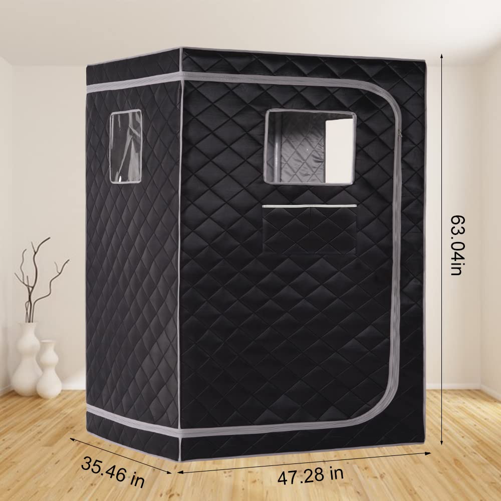 Smartmak Full Size Steam Sauna Tent, Portable Whole Body Home Spa Room, 1 or Two Person Large Space, Steamer NOT Included (47.28" x 35.46" x 63" Grey Border)