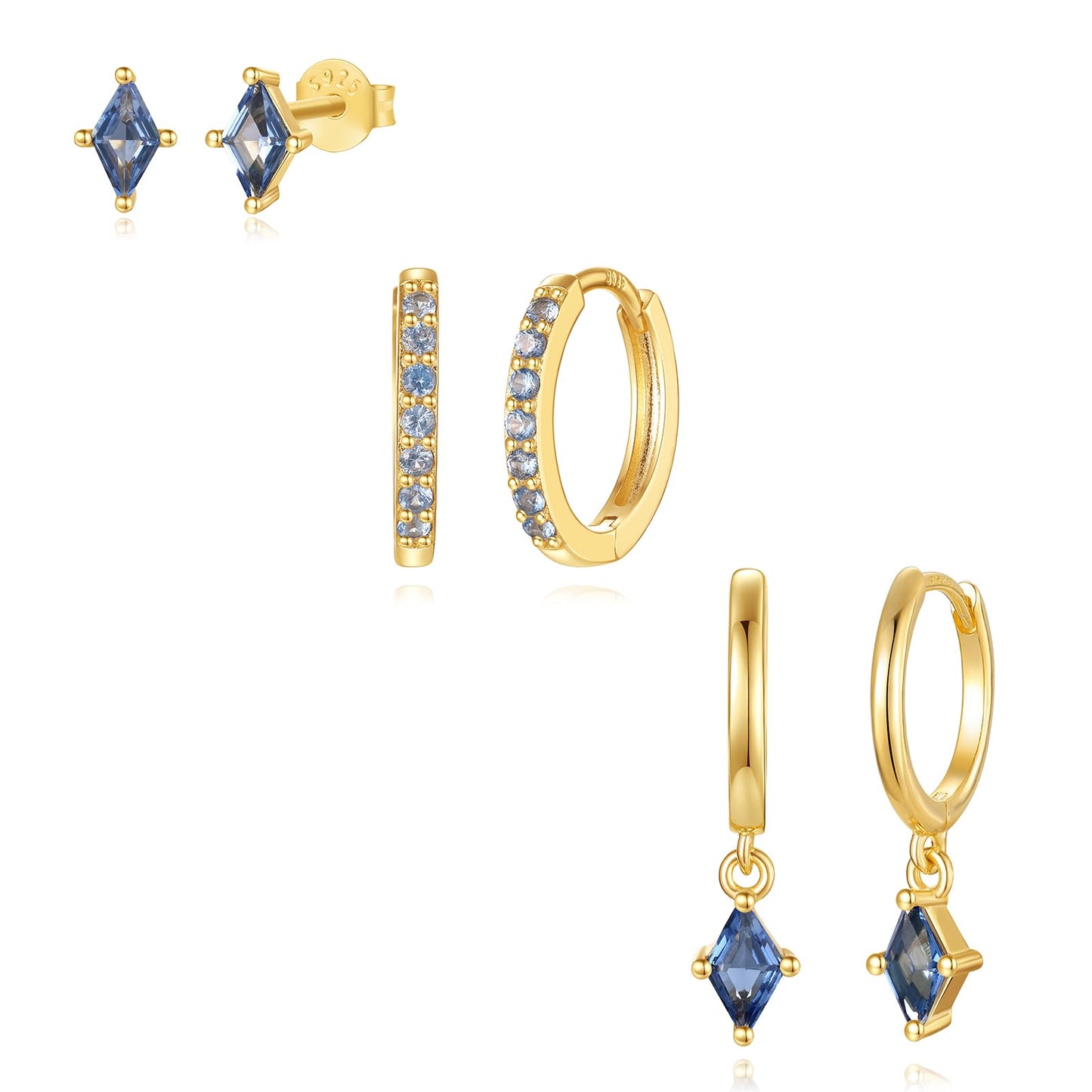 Gold Hoop Earrings Set for Women, Dainty 14K Gold Plated Cartilage Earring, Hypoallergenic Earrings Trendy Small Earring Stacks Multiple Piercing, Huggies Earrings for Women Blue