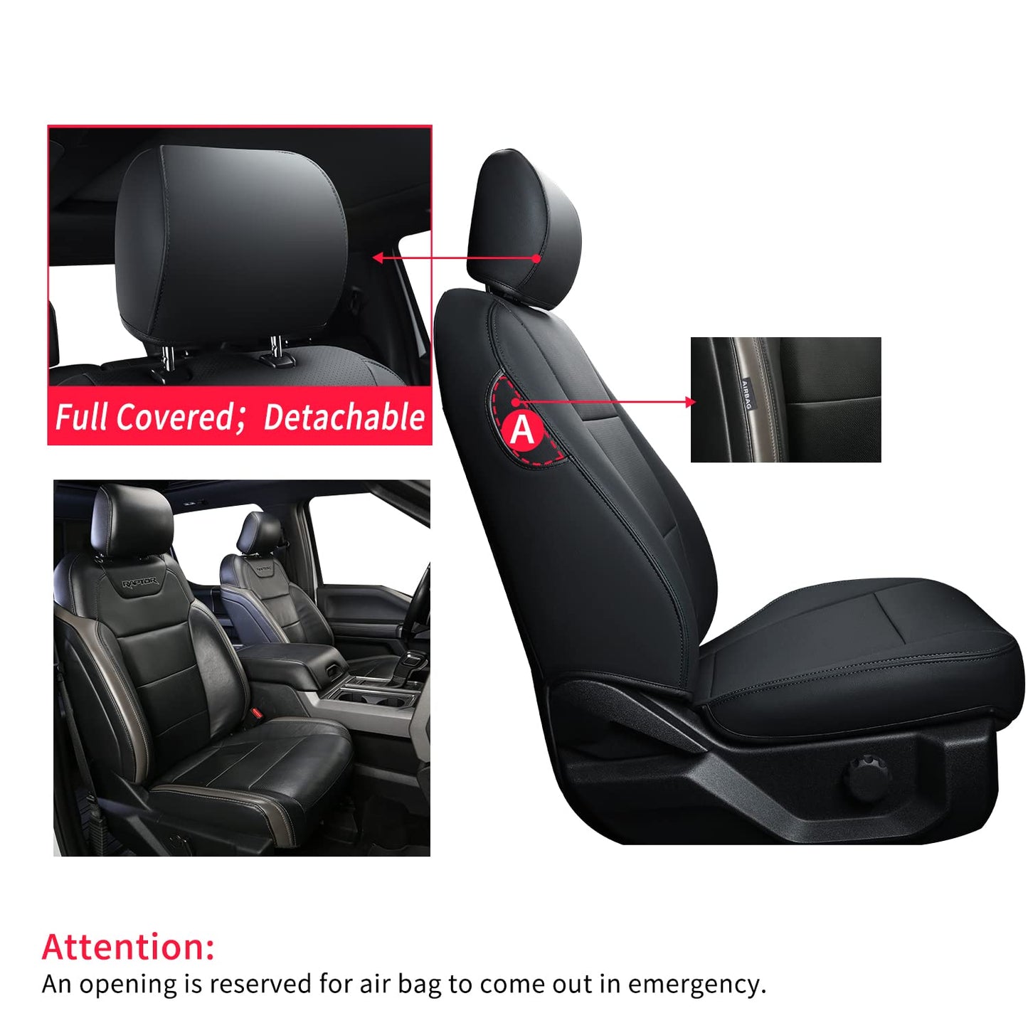 Covertopia F150 Faux Leather Seat Covers, Custom fit 2015-2024 2025 Ford F150 SuperCrew, and 2017-2024 2025 F250 F350 F450 Super Duty Crew Cab(Full Set, Black)