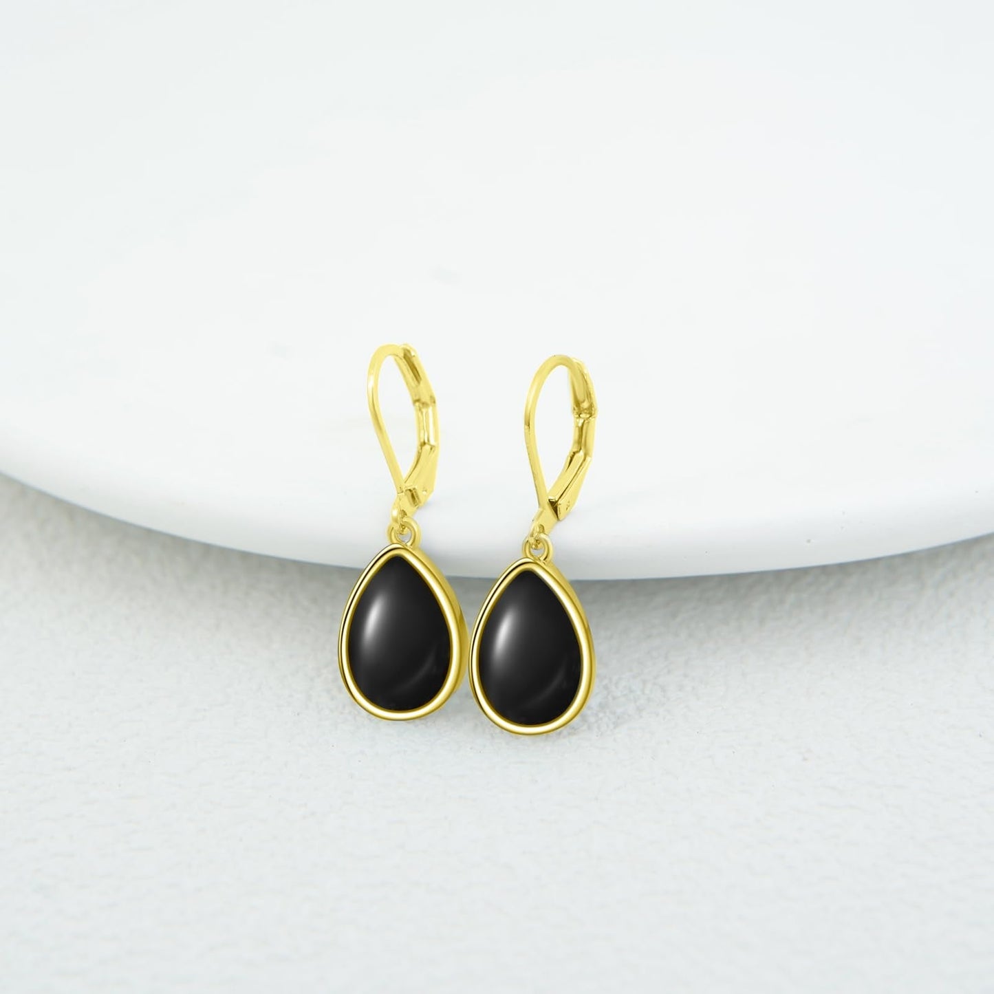 TALYKONG Black Onyx Earrings for Women Gold Plated Leverback Dangle Drop Earrings for Women (gold black onyx earrings)