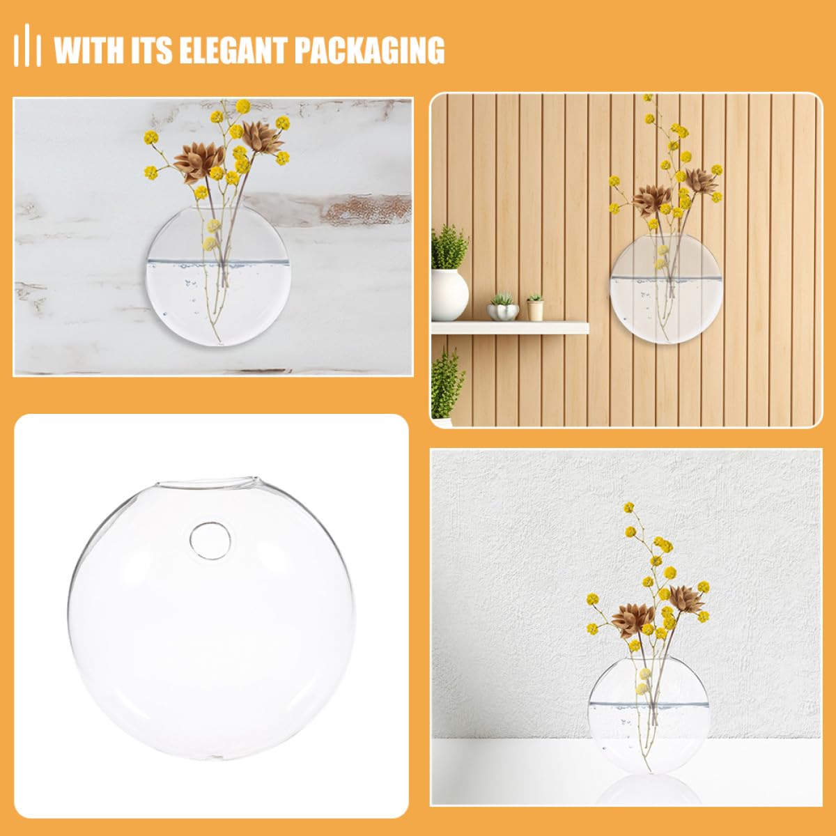 VALICLUD Glass Terrarium Hanging Vase Set, 2pcs Wall-Mounted Glass Containers for Indoor Hydroponic Plants, Decorative Hanging Pots for Home and Office