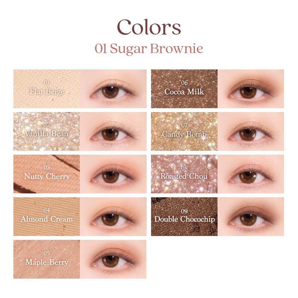 dasique Shadow Palette #01 Sugar Brownie I Cruelty-Free I 9 Blendable Shades in Smooth Matte and Shimmer Finishes with Gorgeous Pearls