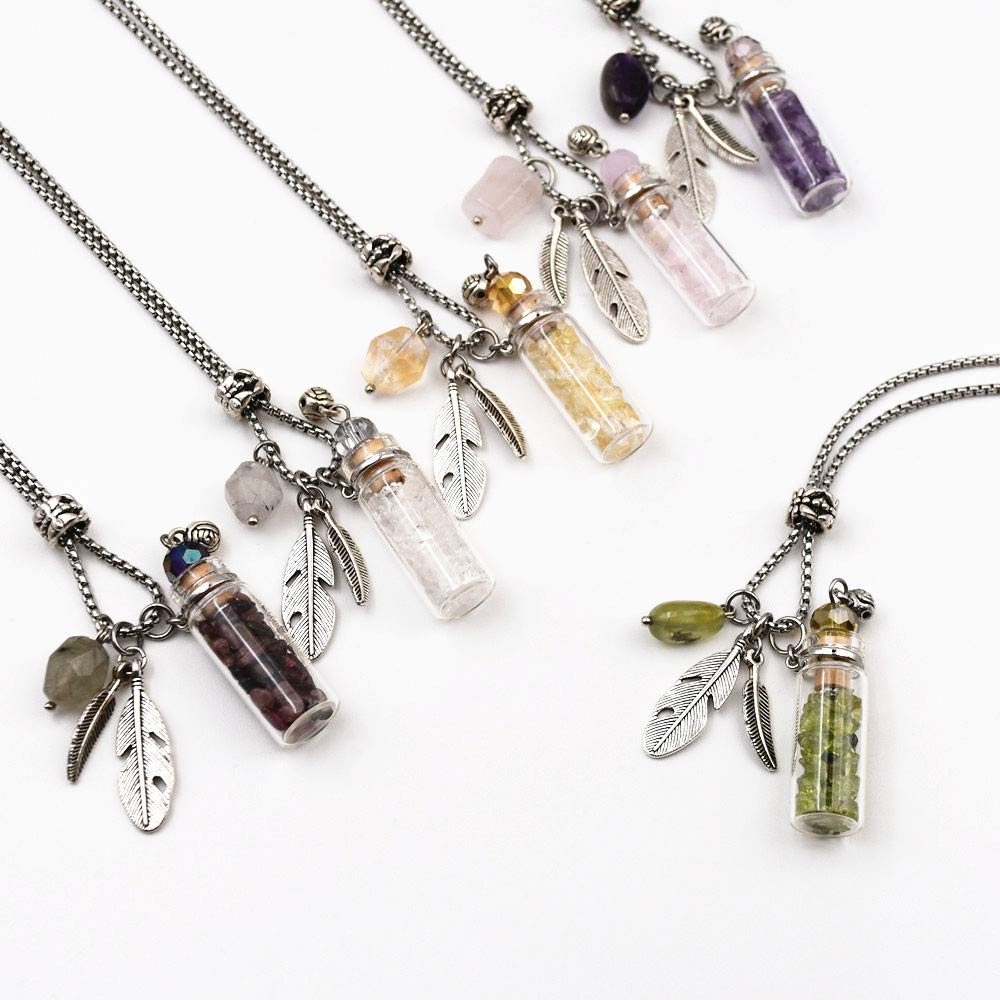 CoolDIY Aromatherapy Essential Oil Diffuser Necklace Locket Pendant Stainless Steel Perfume Necklace Crystal stone Glass vial Necklace (Transparent)