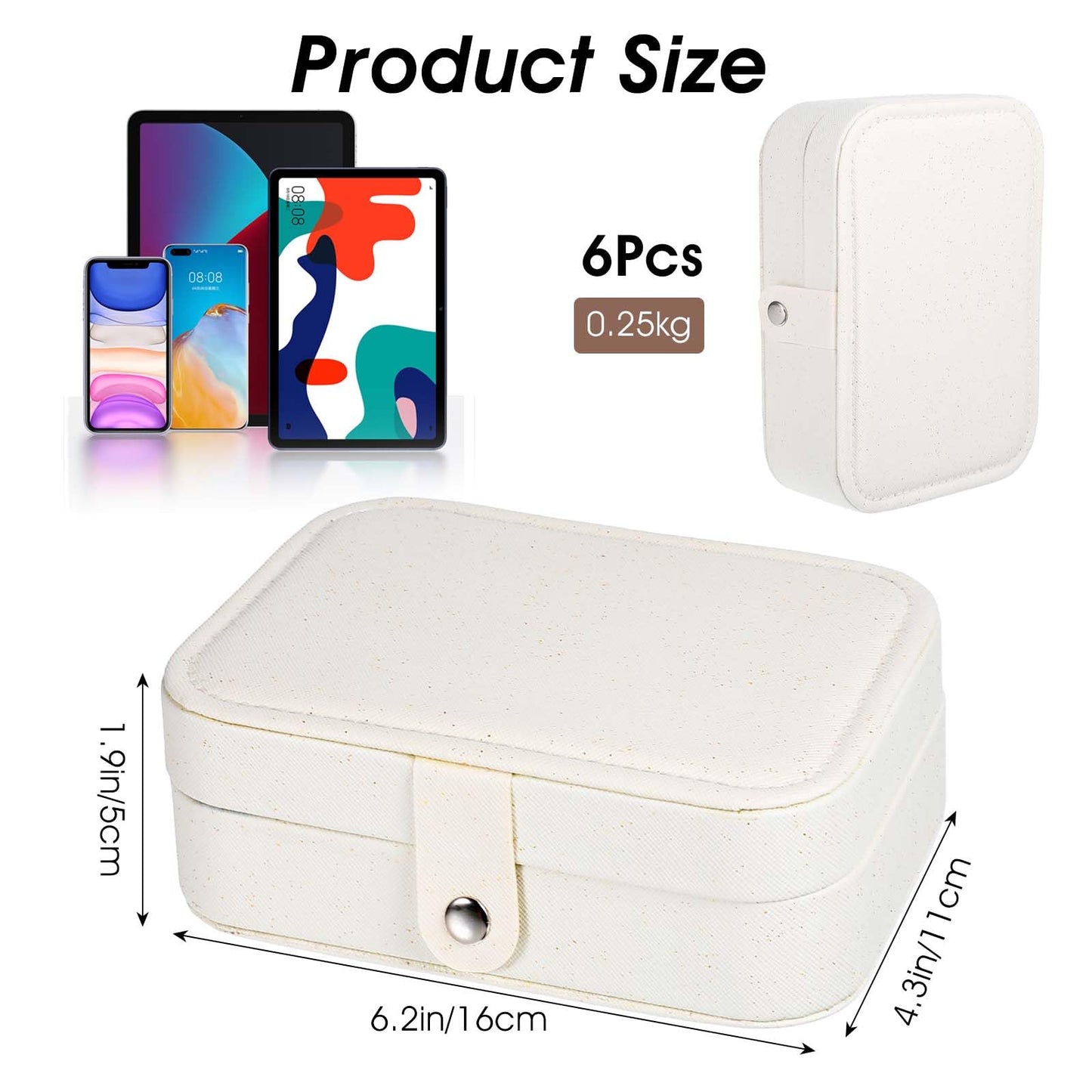 6 Pcs Travel Jewelry Box, PU Leather Mini Travel Jewelry Organizer for Women Girls, Double Layer Portable Small Ring Case, Display Storage Holder Boxes for Stud Earrings, Rings, Necklaces, Bracelets (