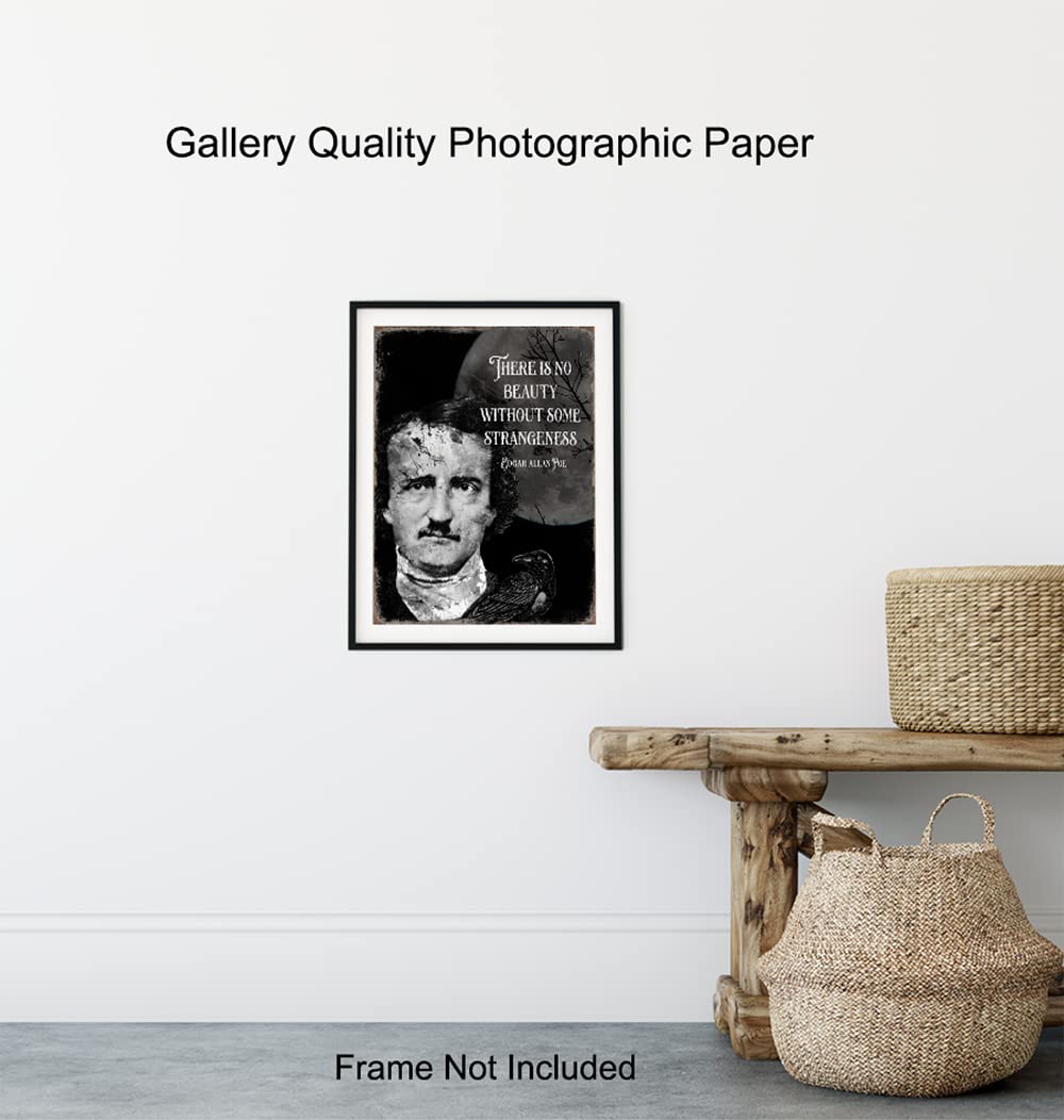 Edgar Allan Poe Gothic Wall Art 11x14 - The Raven Creepy Print - Spooky Scary Gothic Home Decor - Inspirational Quotes Halloween Decoration - Witch Wicca Gifts - Horror Movie Poster - Goth Wall Art