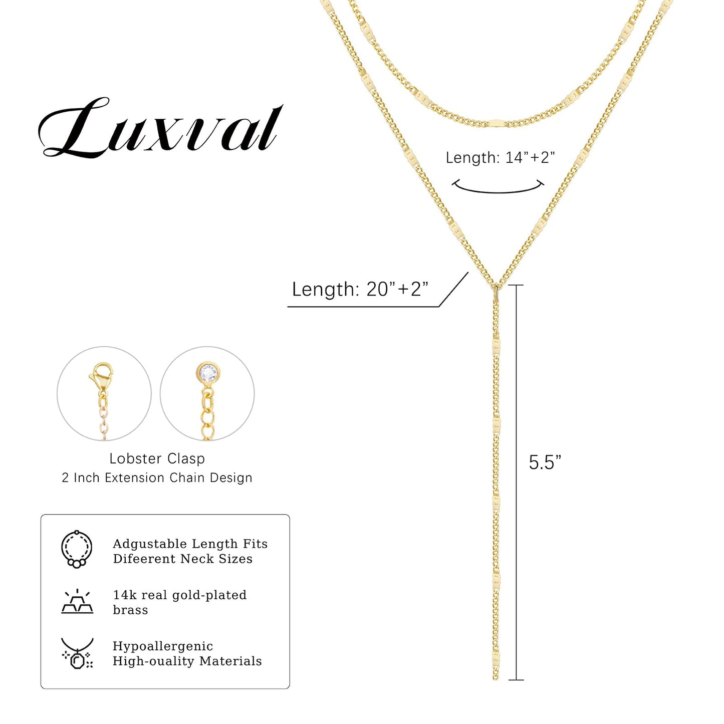 Luxval Gold Necklace for Women Trendy Long Necklaces for Women 14k Gold Plated Lariat Y Necklace Dainty Layered Necklaces Sparkly Drop Y-Shaped Chain Jewelry Gift Wedding