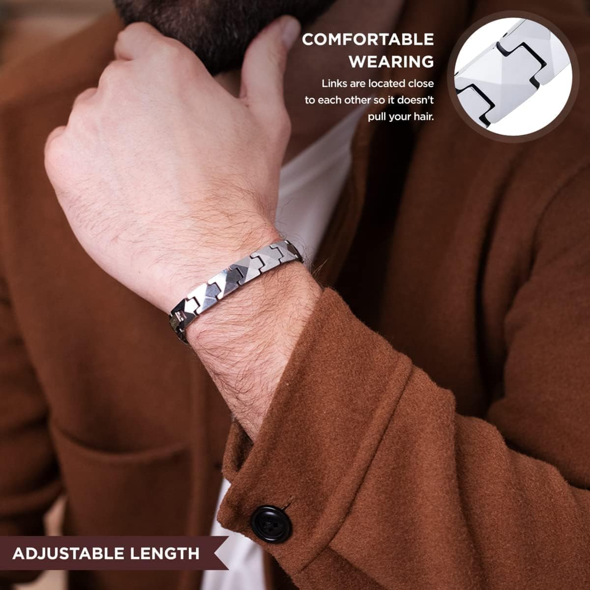 HOLVIST Magnetic Bracelet for Men and Women 4000 Gauss | Mens Magnetic Bracelets | Women Magnetic Bracelet| Comes with Adjustable Length, Sizing Tool and Gift Box (Silver)